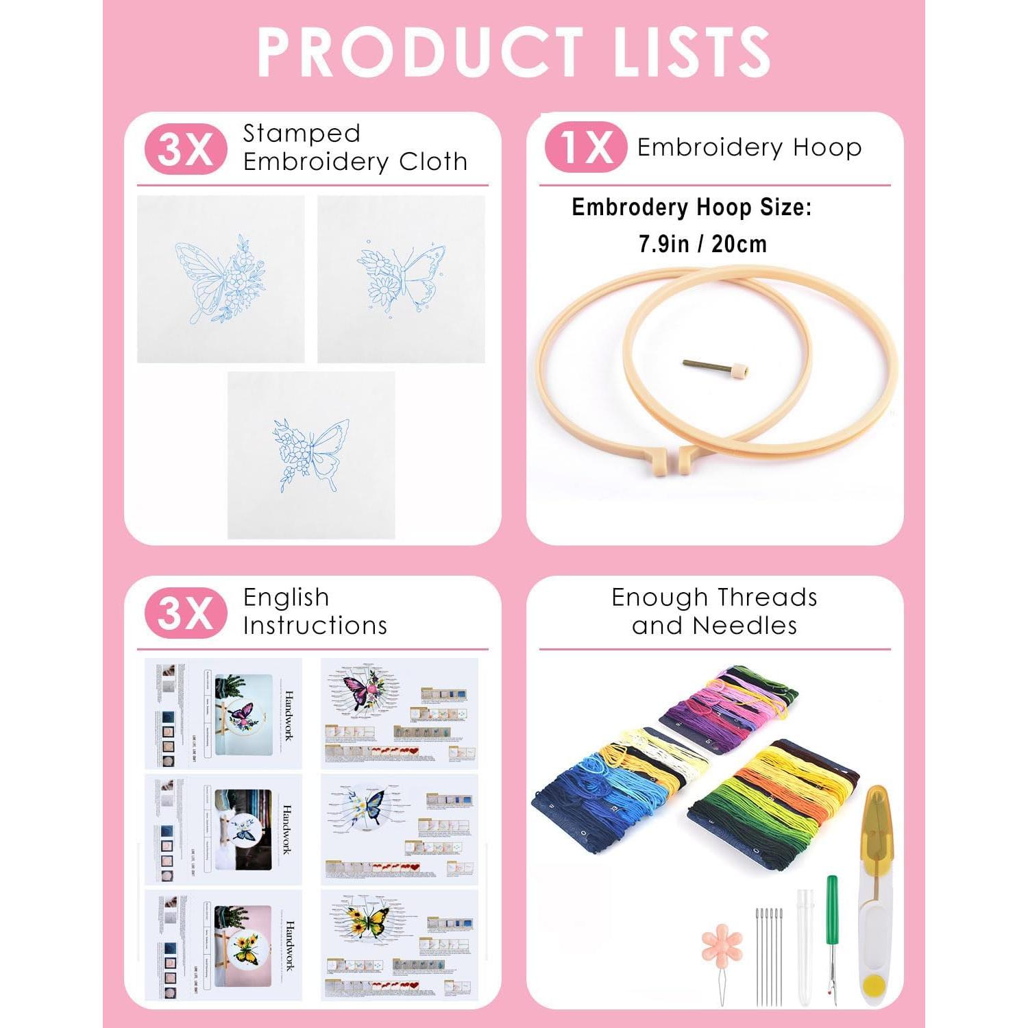 Kit de Bordado TINDTOP para Principiantes Adultos - Mariposa y Flor