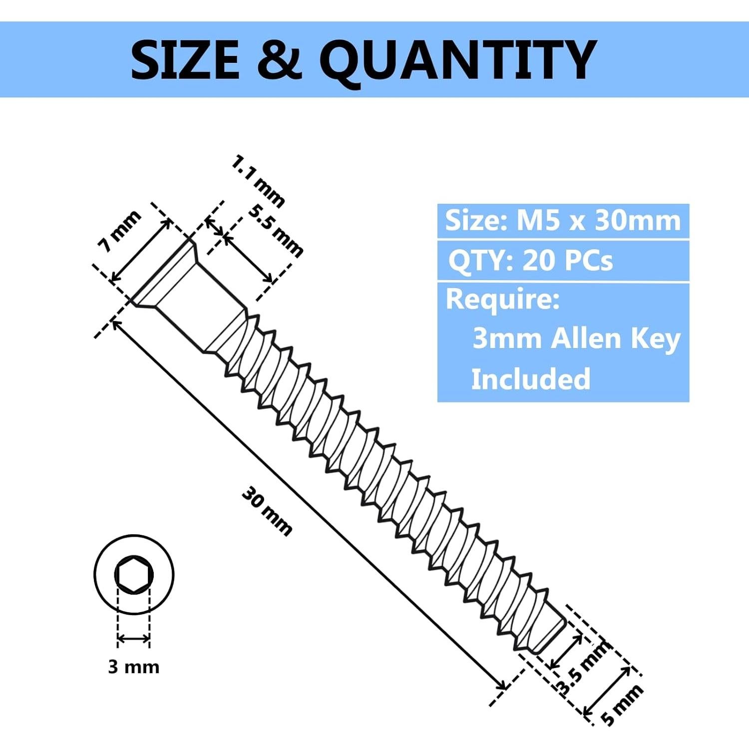 Tornillos Confirmat M5x30mm Negros Party Animals - 20 Pcs