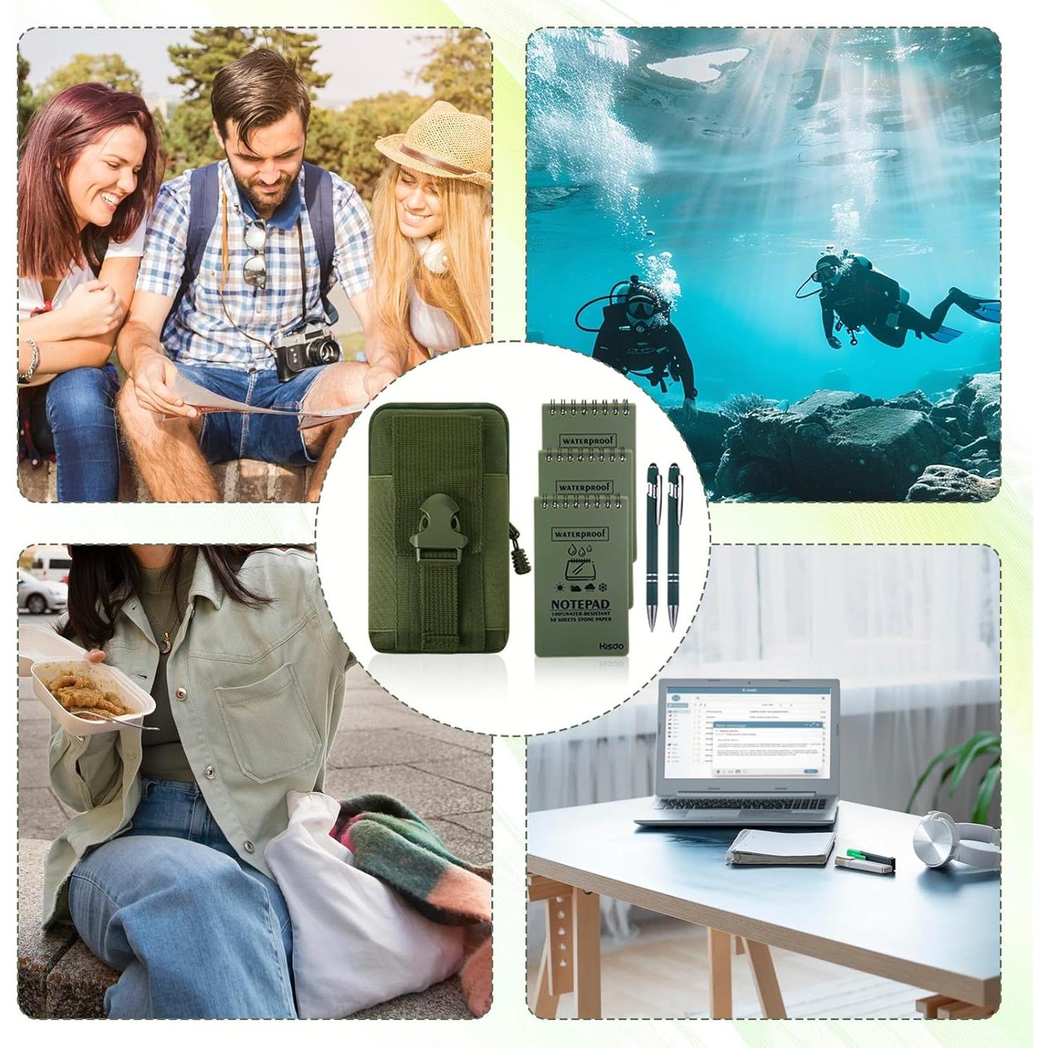 Paquete de 6 Cuadernos Impermeables Fanmayhe Verde Militar