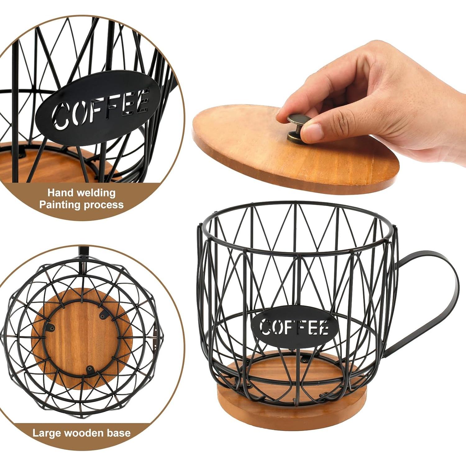 Soporte para Cápsulas de Café MABCIRY con Tapa de Madera Negro