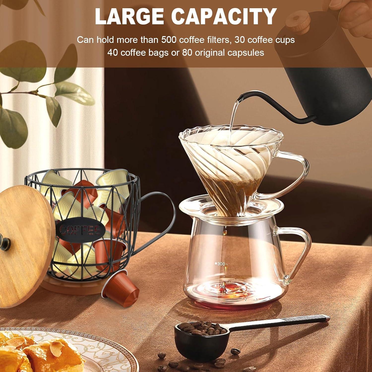 Soporte para Cápsulas de Café MABCIRY con Tapa de Madera Negro