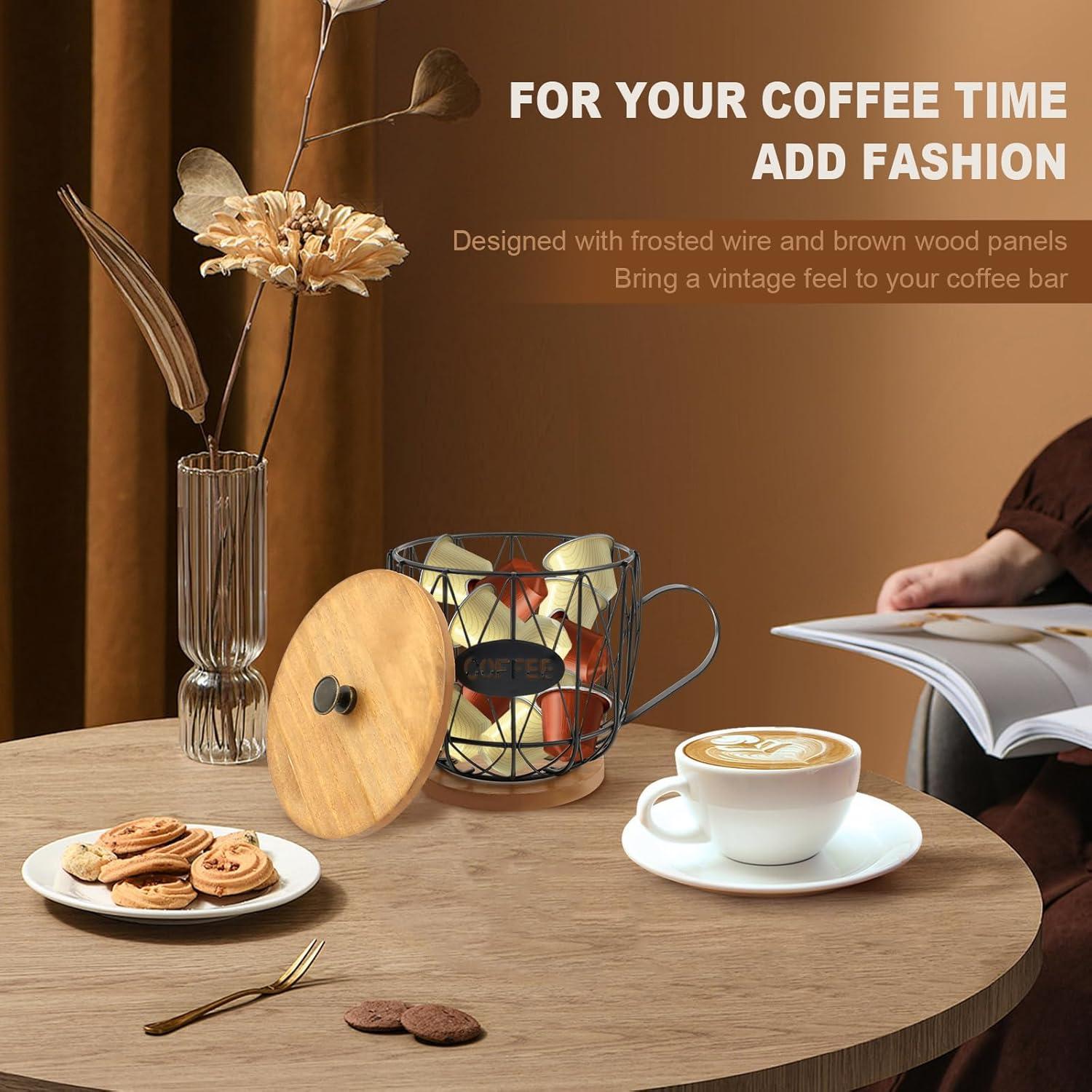 Soporte para Cápsulas de Café MABCIRY con Tapa de Madera Negro