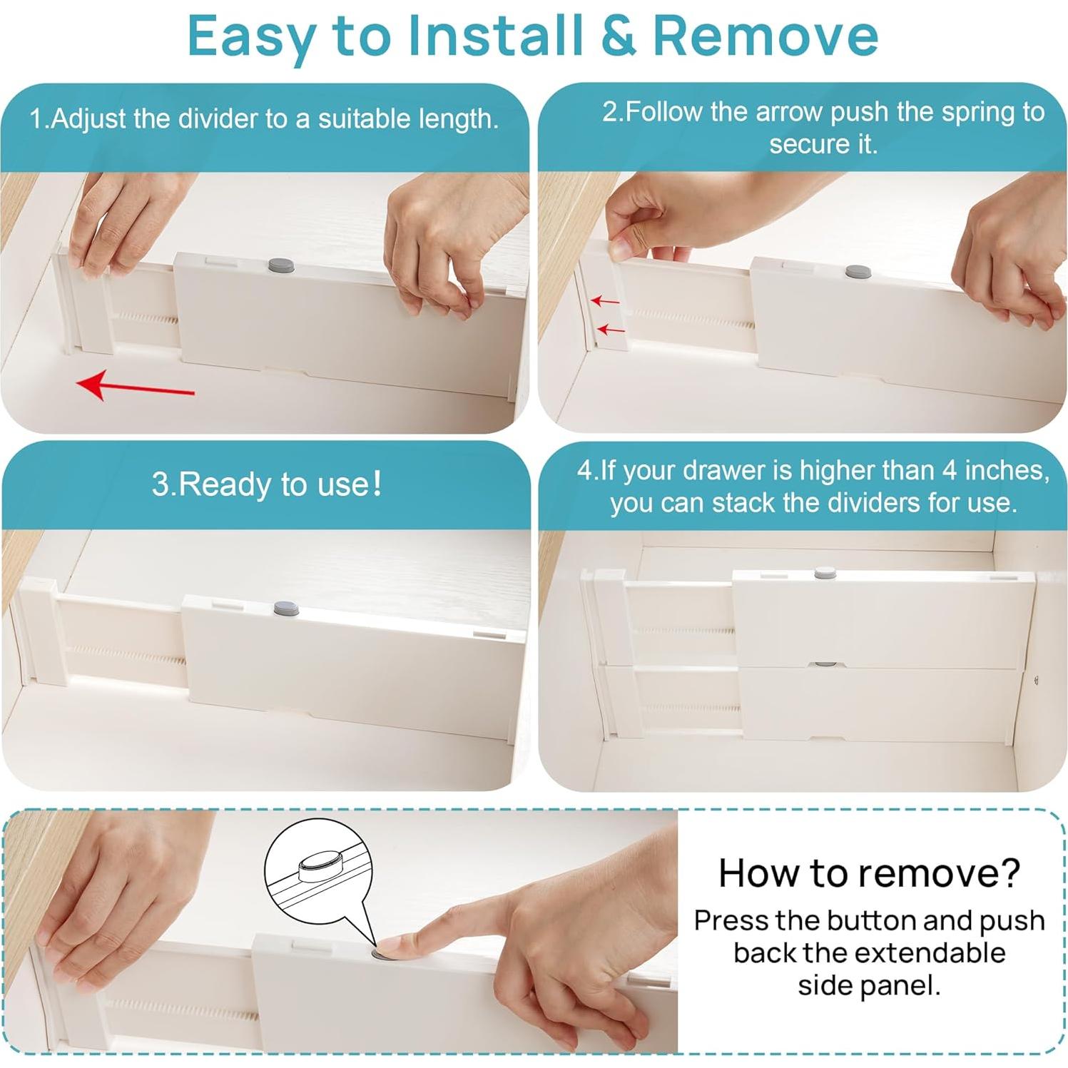 Divisores de Cajones Vtopmart 4 Piezas Ajustables 10.16 cm