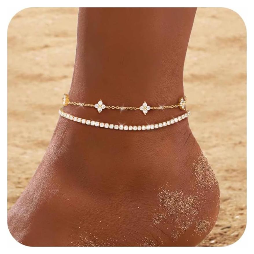 Pulsera de Tobillo de Oro RLMOON para Mujeres 14K Ajustable