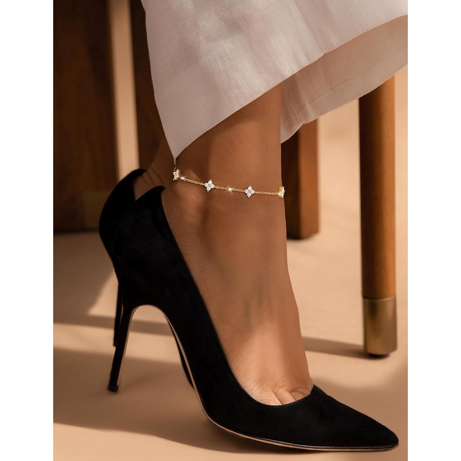 Pulsera de Tobillo de Oro RLMOON para Mujeres 14K Ajustable