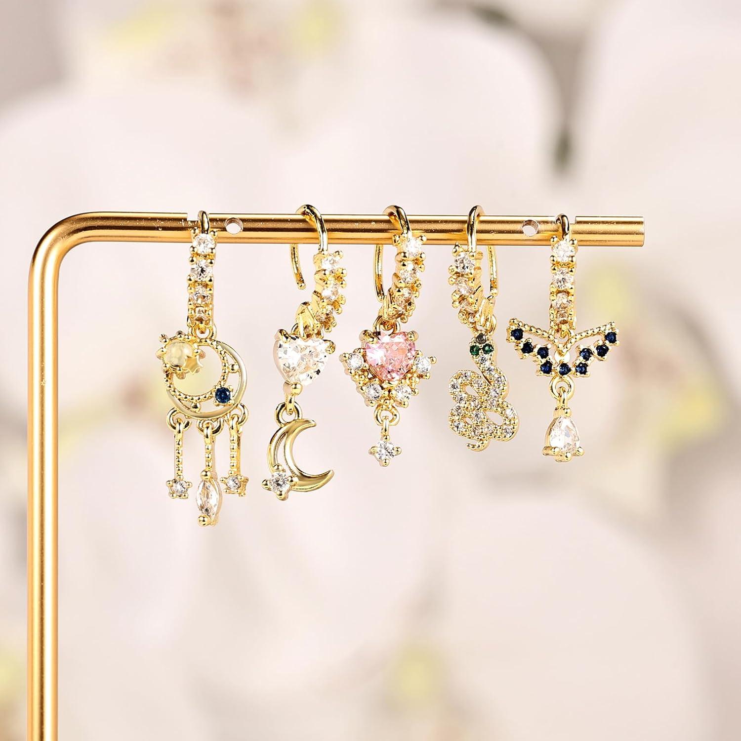 Aros de Nariz Colgantes 6ixGosh 8PCS Acero Inoxidable Oro