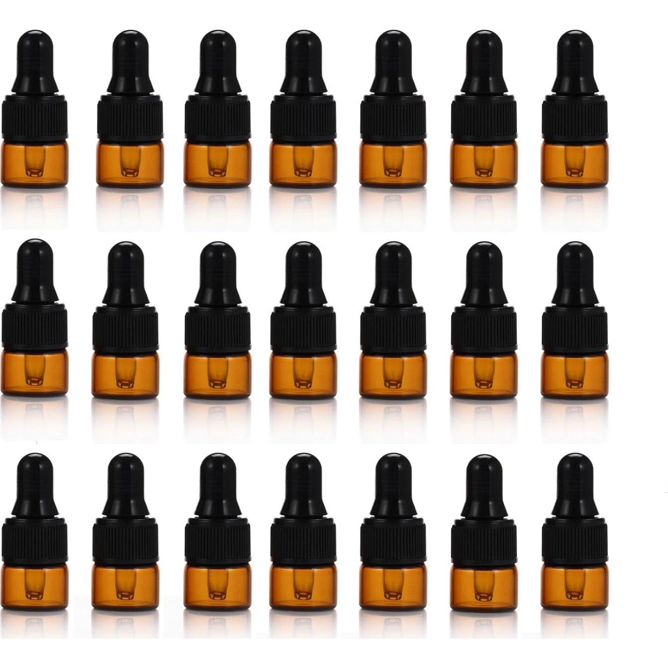 50 Botellas de Vidrio Ámbar 1ml con Cuentagotas y Paño Limpio