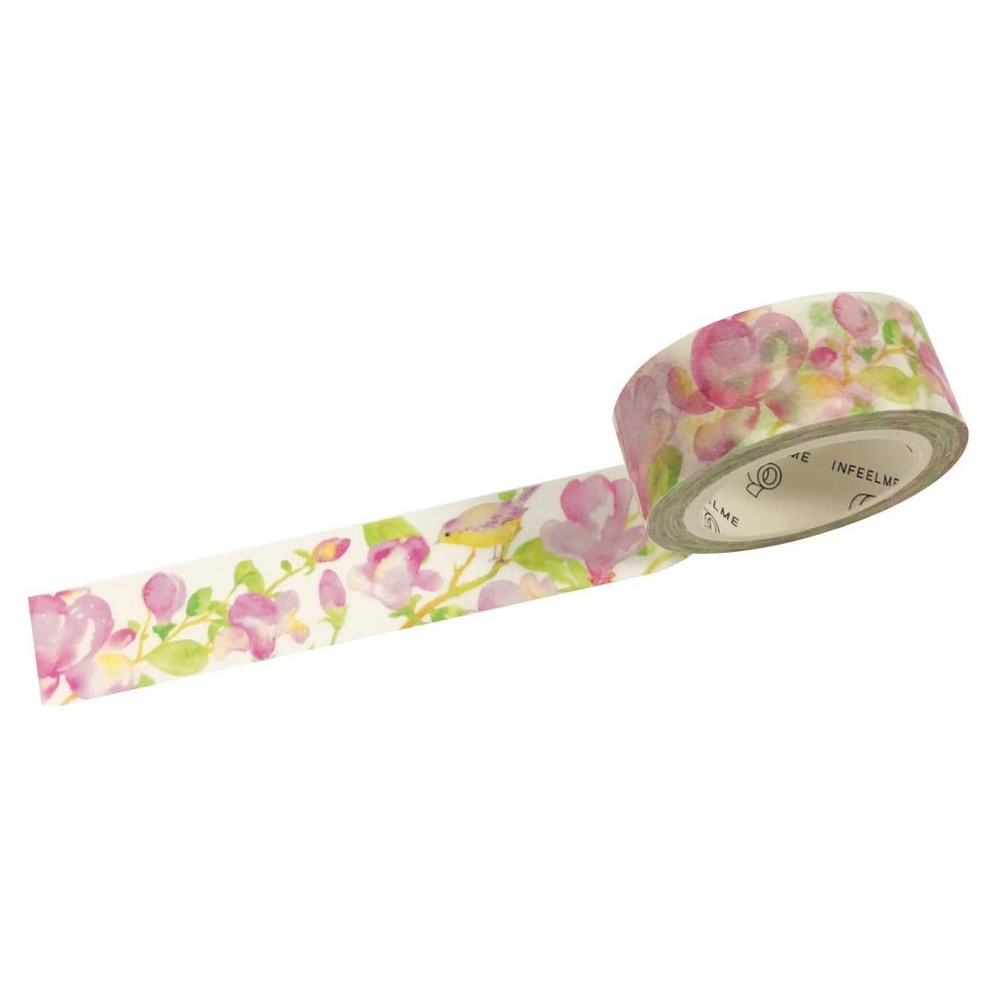 Wrapables Flowers and Greens Washi Masking Tape, 15mm x 7m Birds & Pink Floral