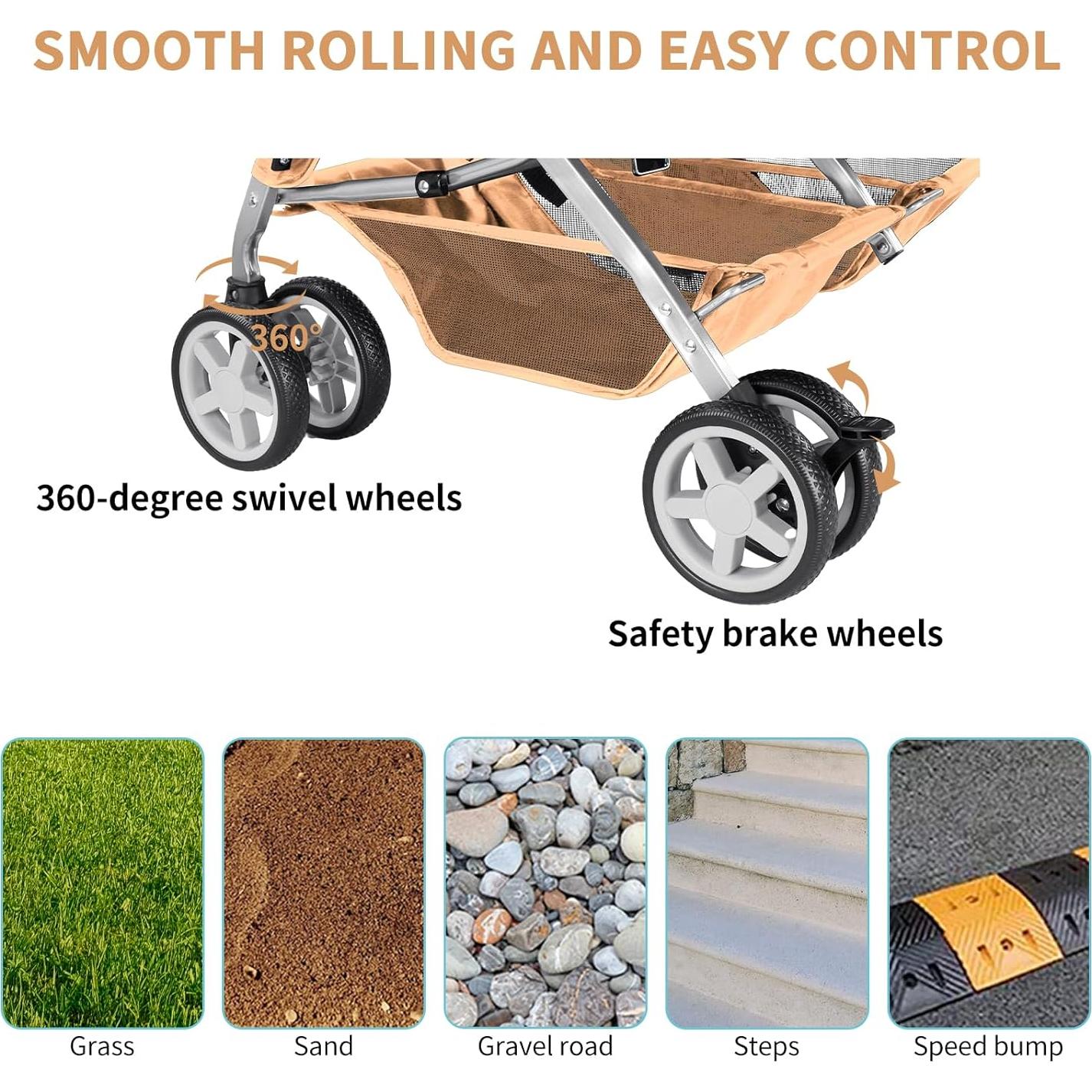 Carrito de Mascotas Doble LPOTIUS Plegable Beige 20 kg