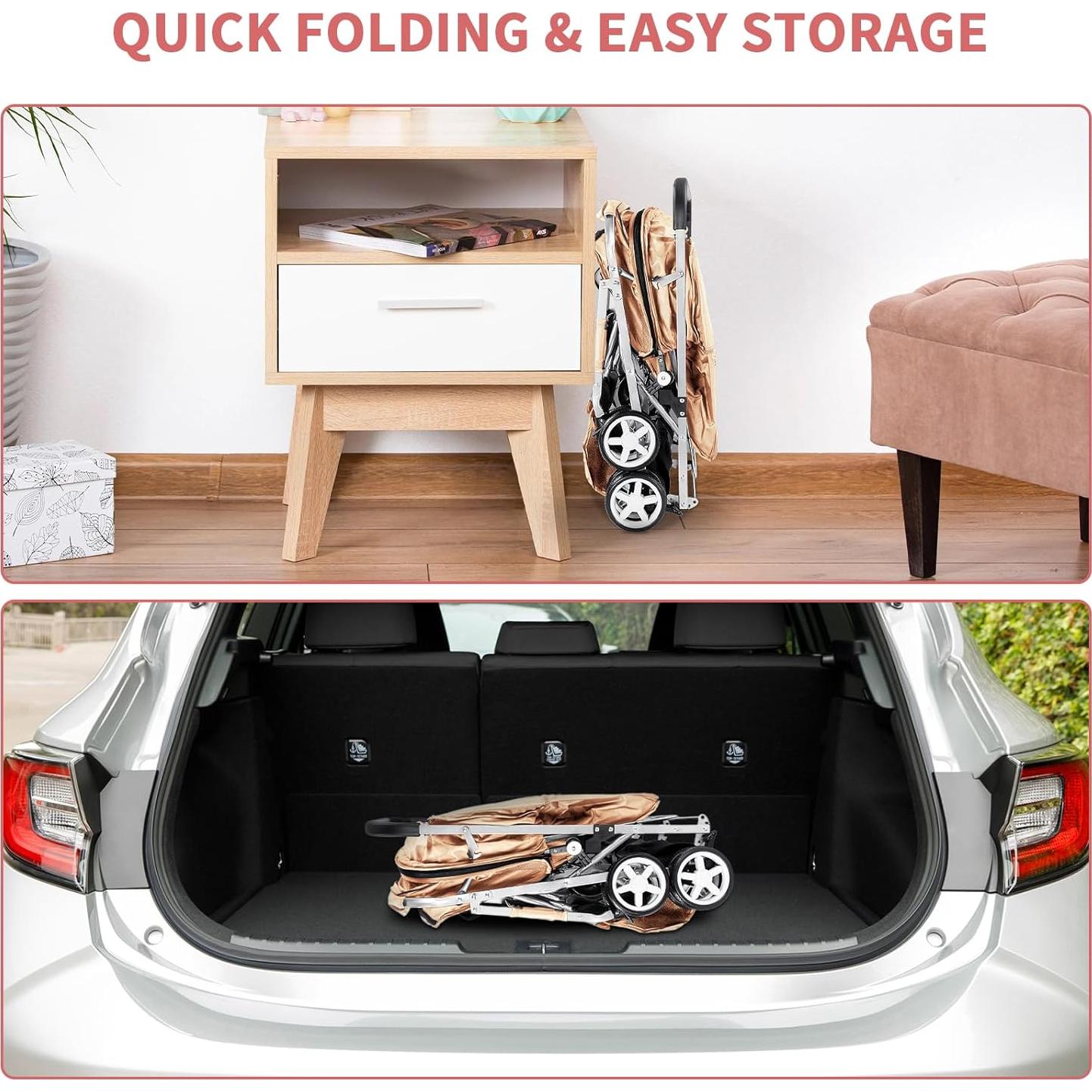 Carrito de Mascotas Doble LPOTIUS Plegable Beige 20 kg