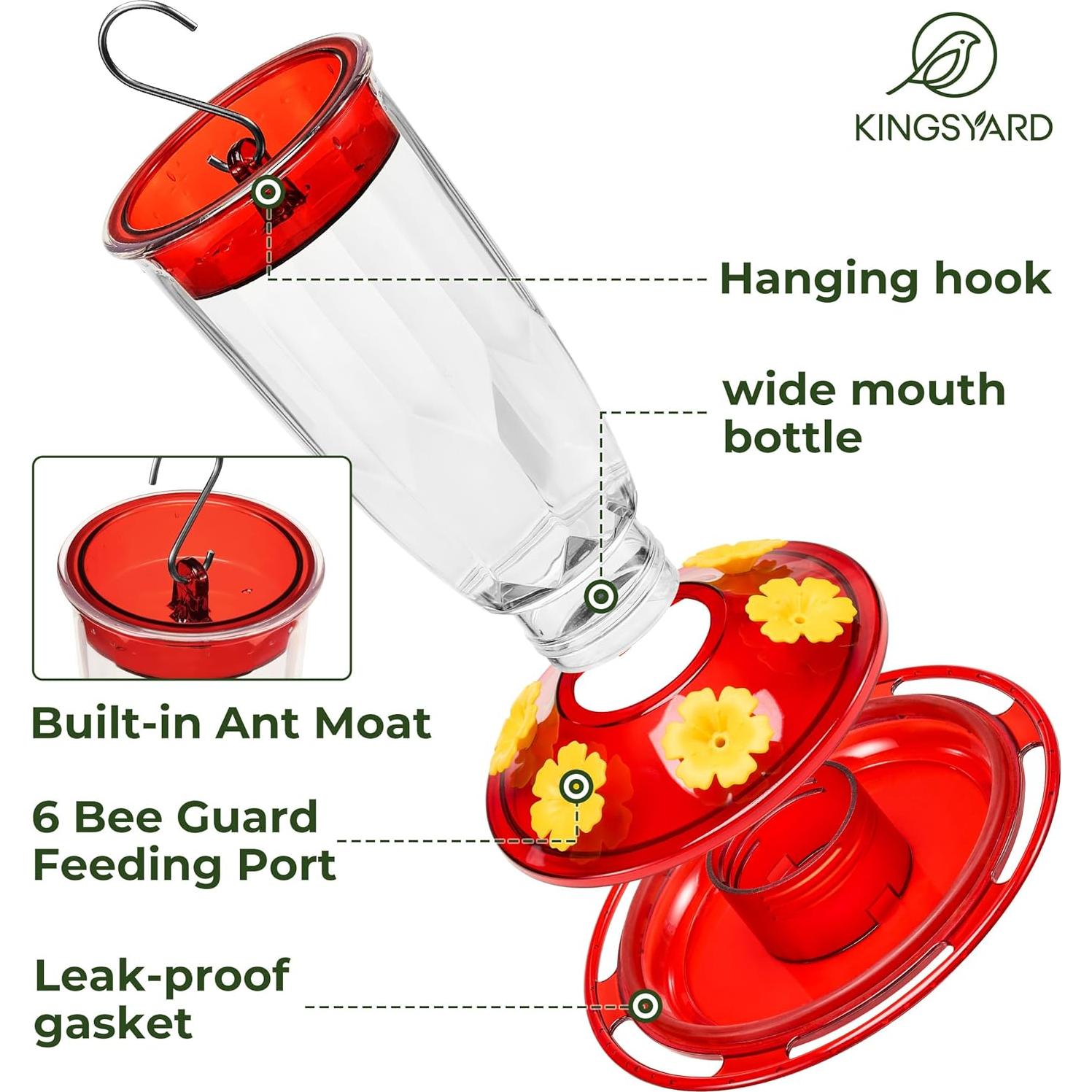 Alimentador de Colibrí Kingsyard 16 Oz con Protección Ant