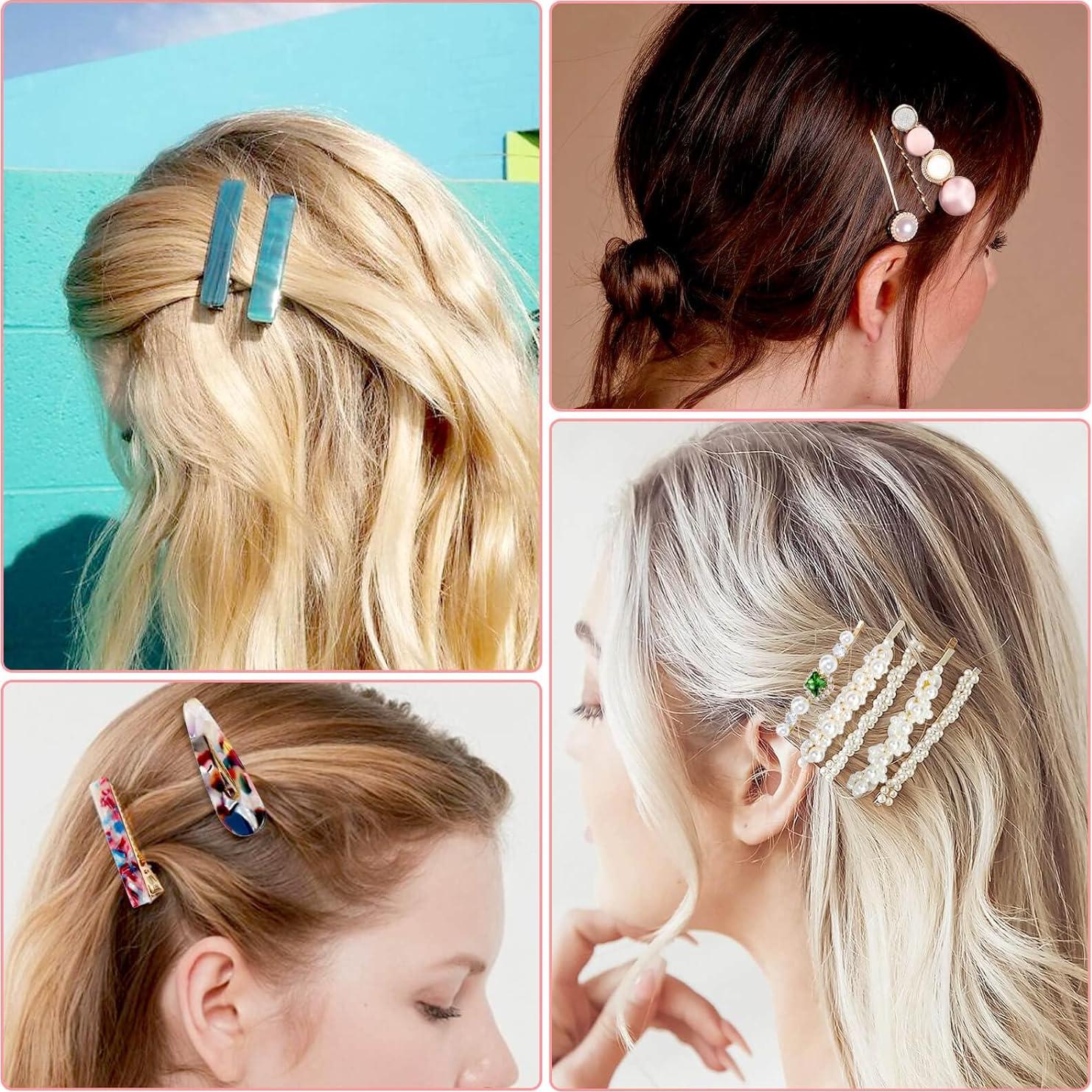 30 Pinzas de Resina Acrílica Cridoz para Cabello con Clips de Perlas
