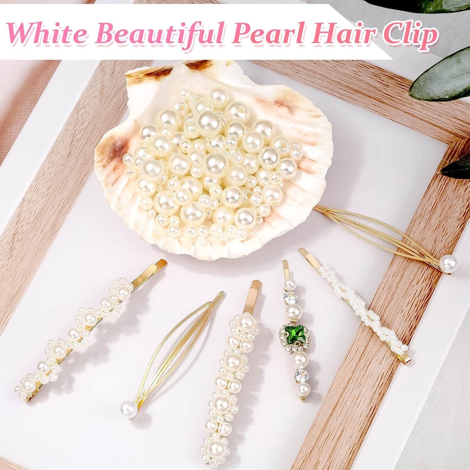 30 Pinzas de Resina Acrílica Cridoz para Cabello con Clips de Perlas