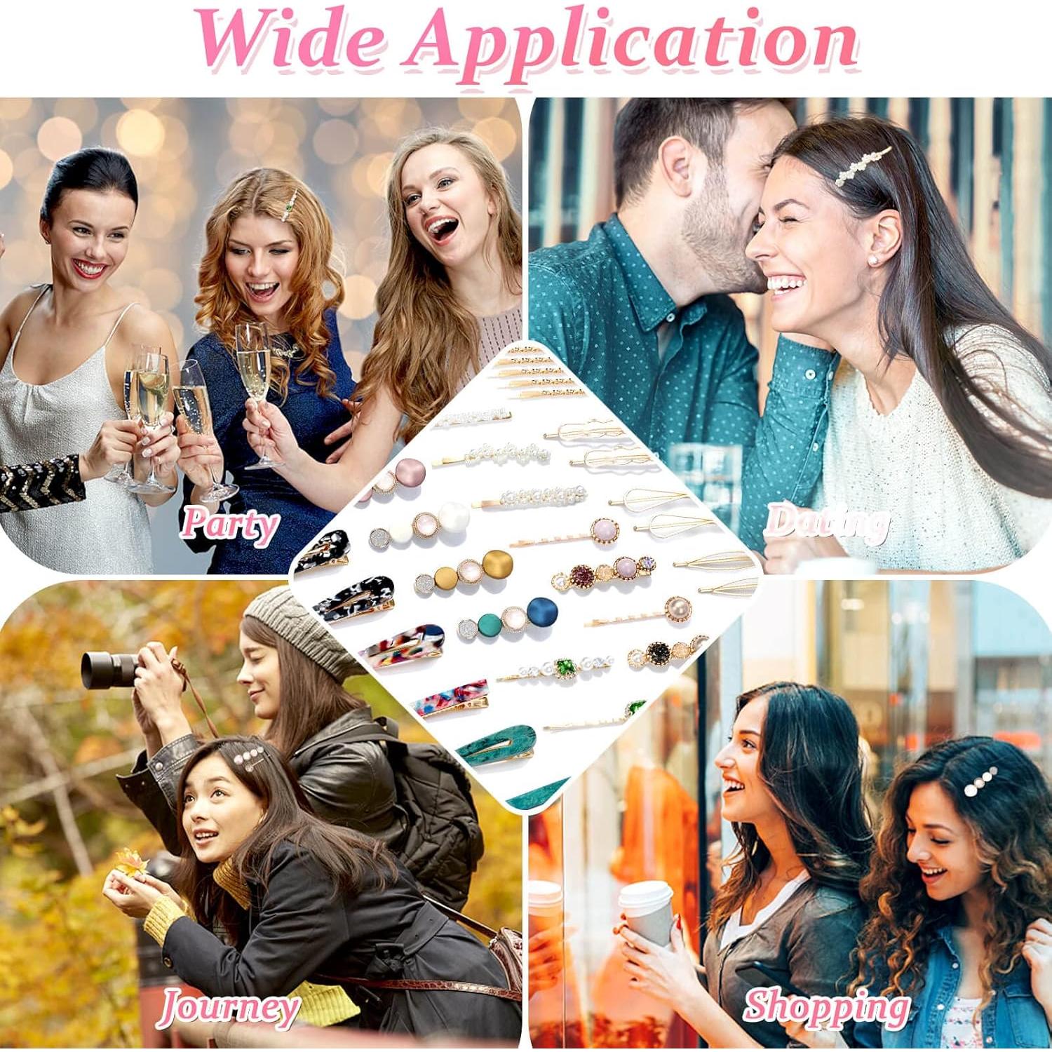 30 Pinzas de Resina Acrílica Cridoz para Cabello con Clips de Perlas