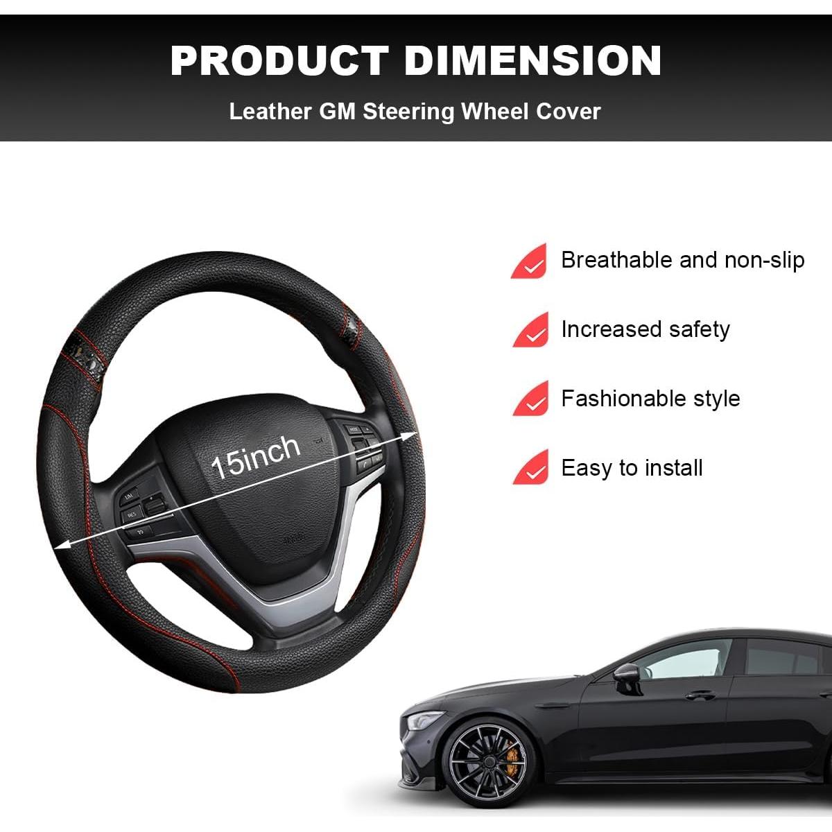 Cubierta de Volante MUQIDA 38 cm Cuero Antideslizante Negro