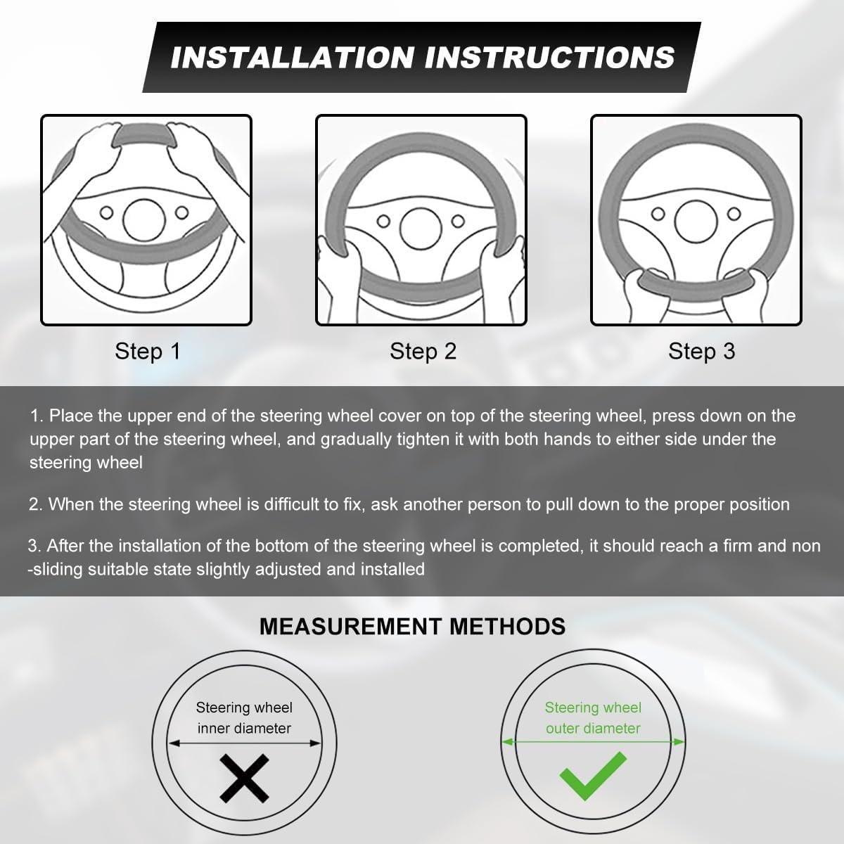 Cubierta de Volante MUQIDA 38 cm Cuero Antideslizante Negro