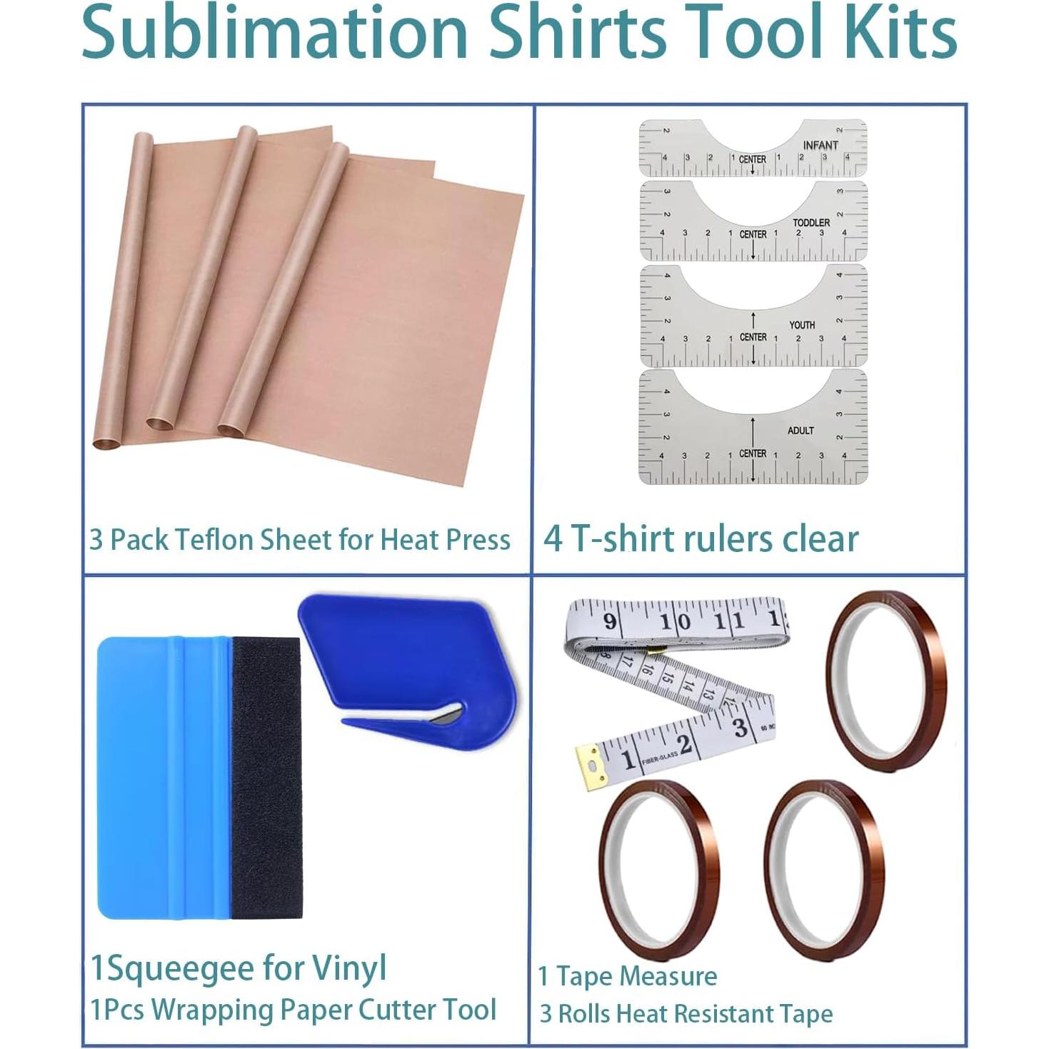 Kit de herramientas para sublimación YOUlDIANZI - 4 reglas, 3 hojas de teflón 30.48 x 40.64 cm