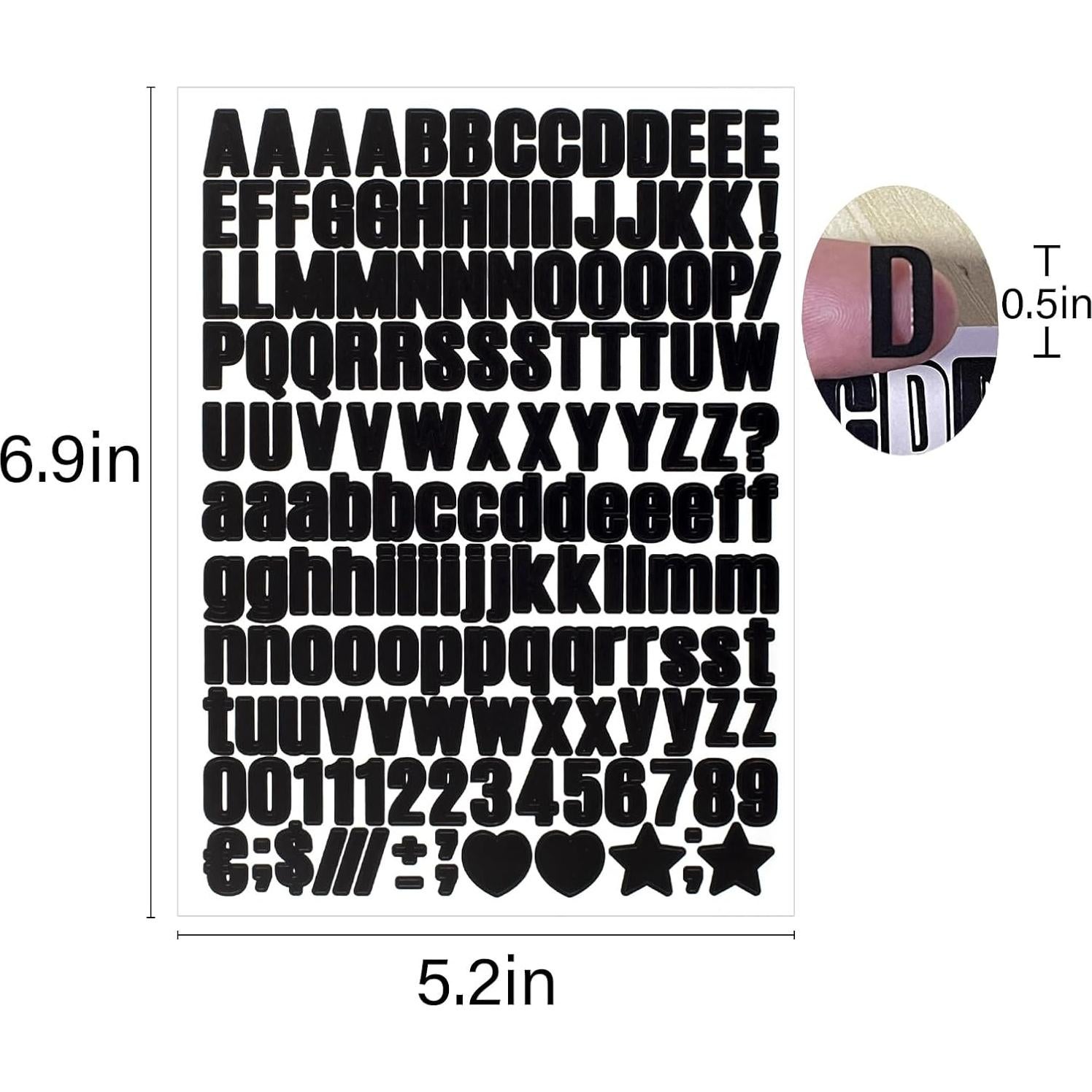 Stickers de Letras y Números Vinilo Llewyn 1550 Piezas 1.27 cm Negro