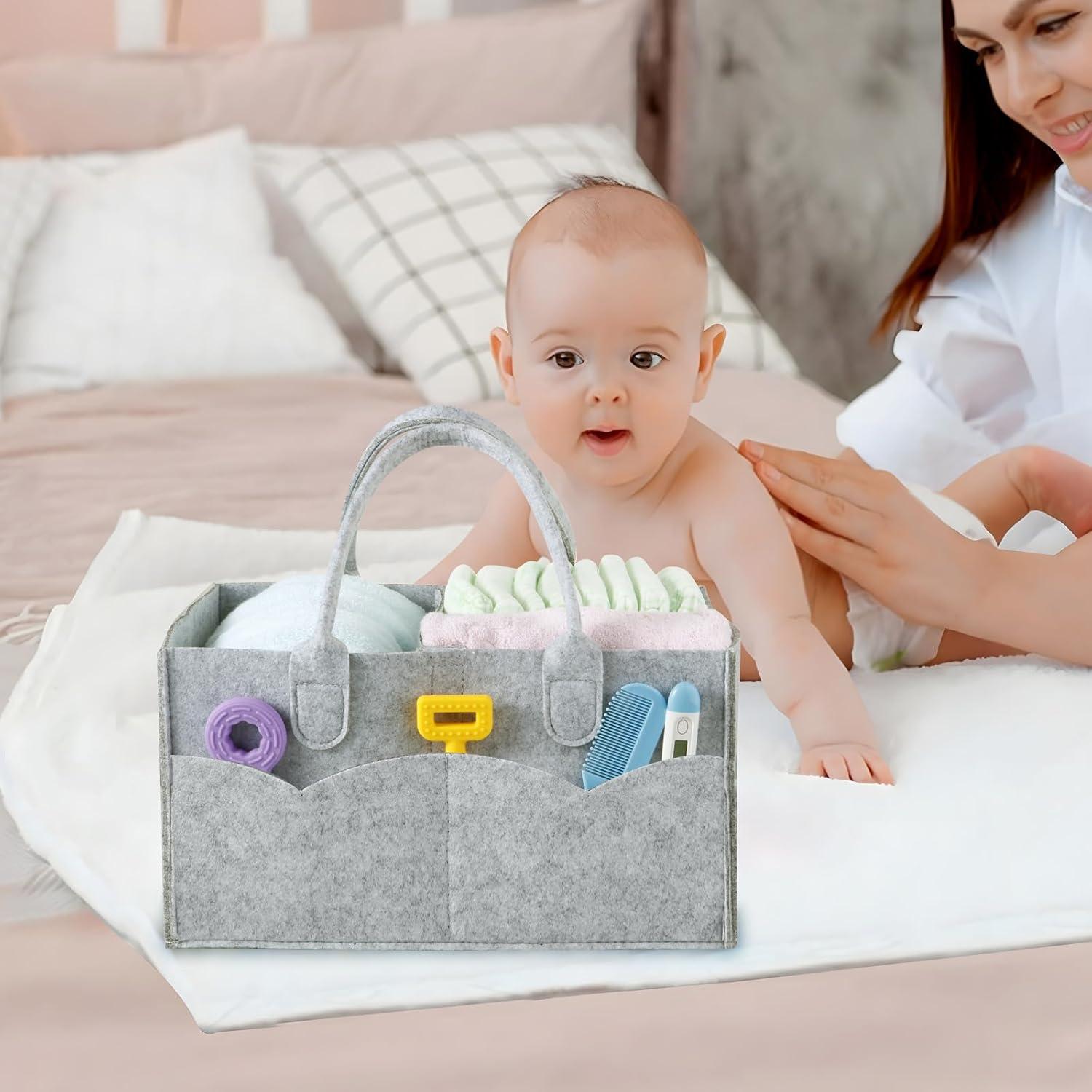 Organizador de Pañales PandaEar Gris - Caddy Plegable para Bebés