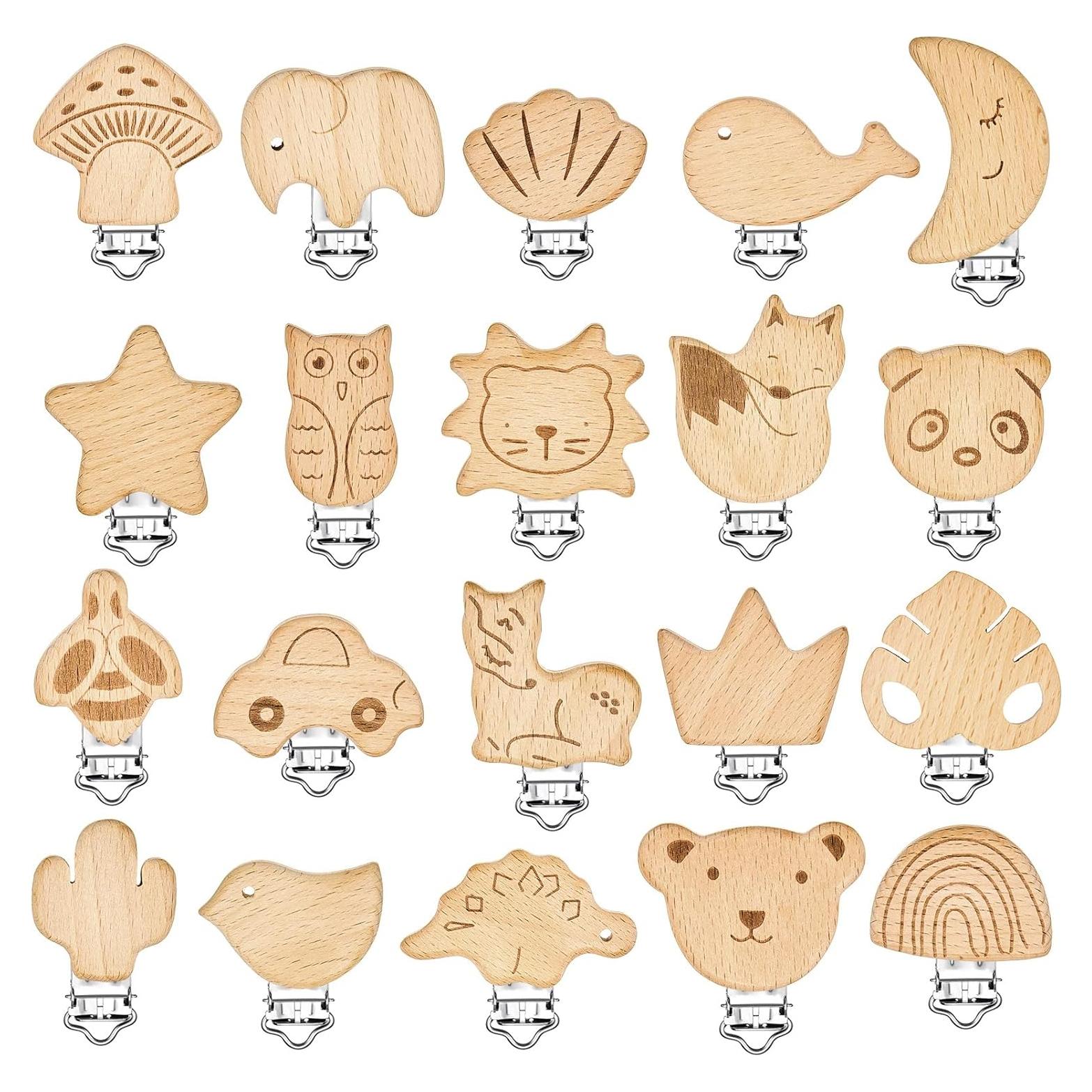20 Clips de Chupete de Madera para Bebé - Accesorios DIY