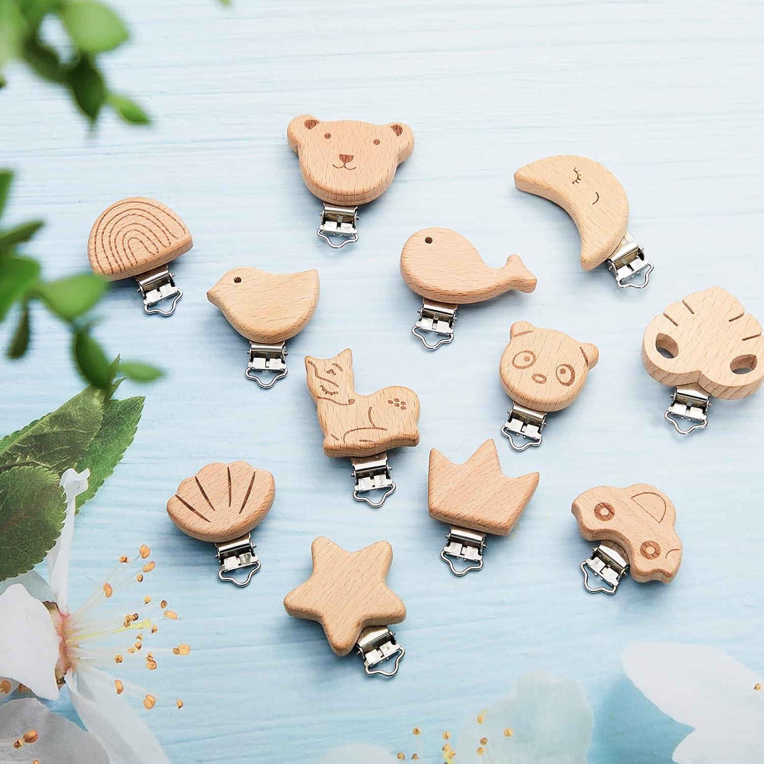 20 Clips de Chupete de Madera para Bebé - Accesorios DIY