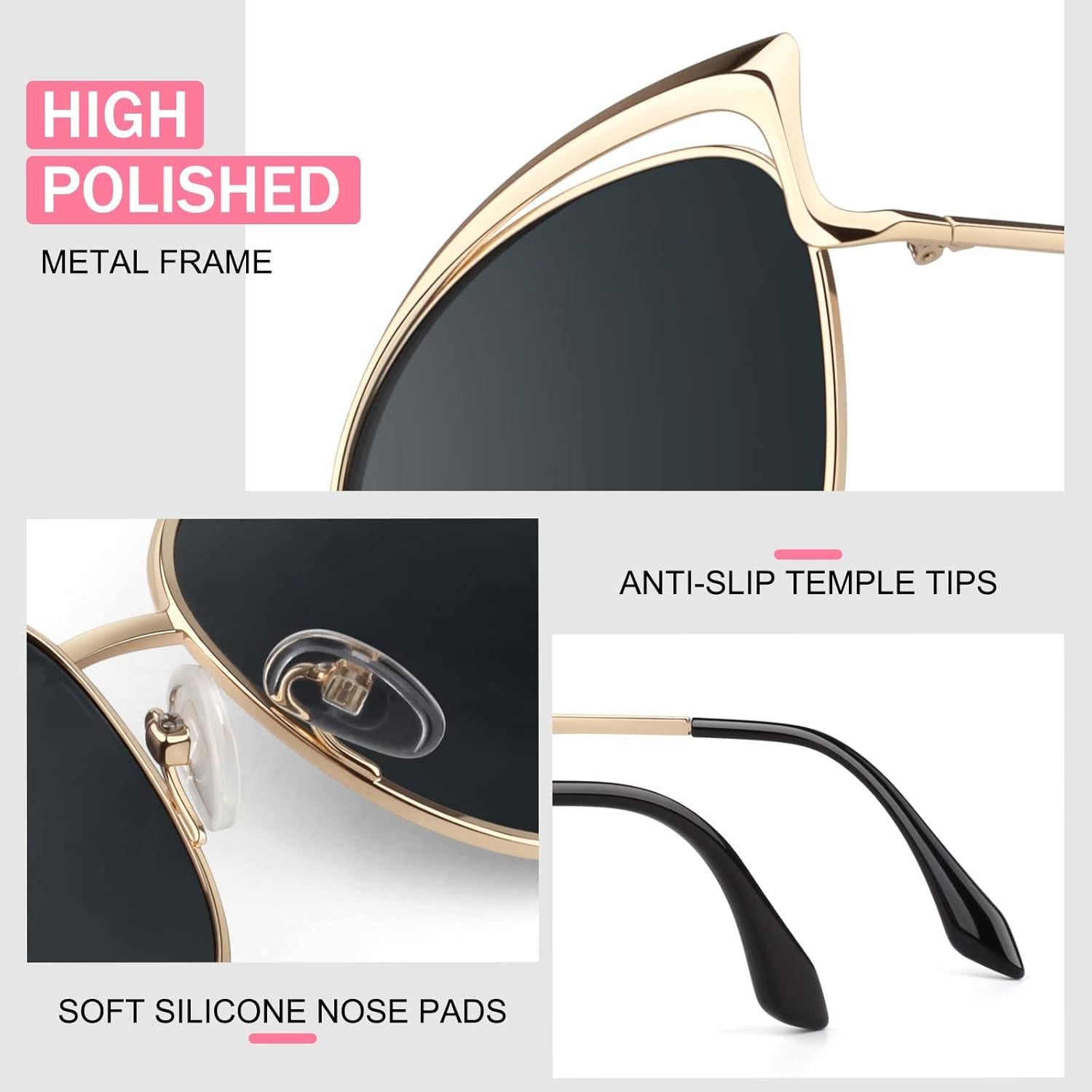 Gafas de Sol GQUEEN Ojo de Gato Polarizadas UV400 Montura Dorada