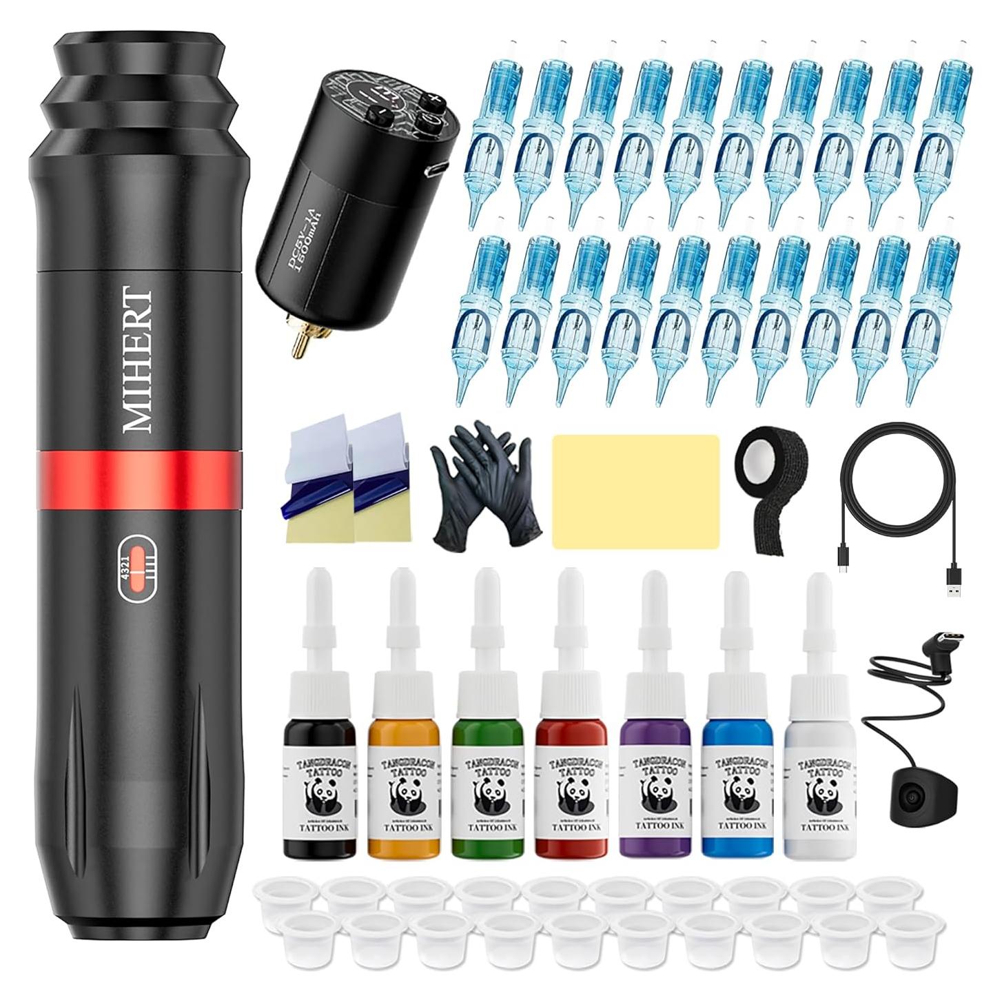 Kit de Tatuaje Completo MIHERT Inalámbrico 1500mAh 20 Agujas
