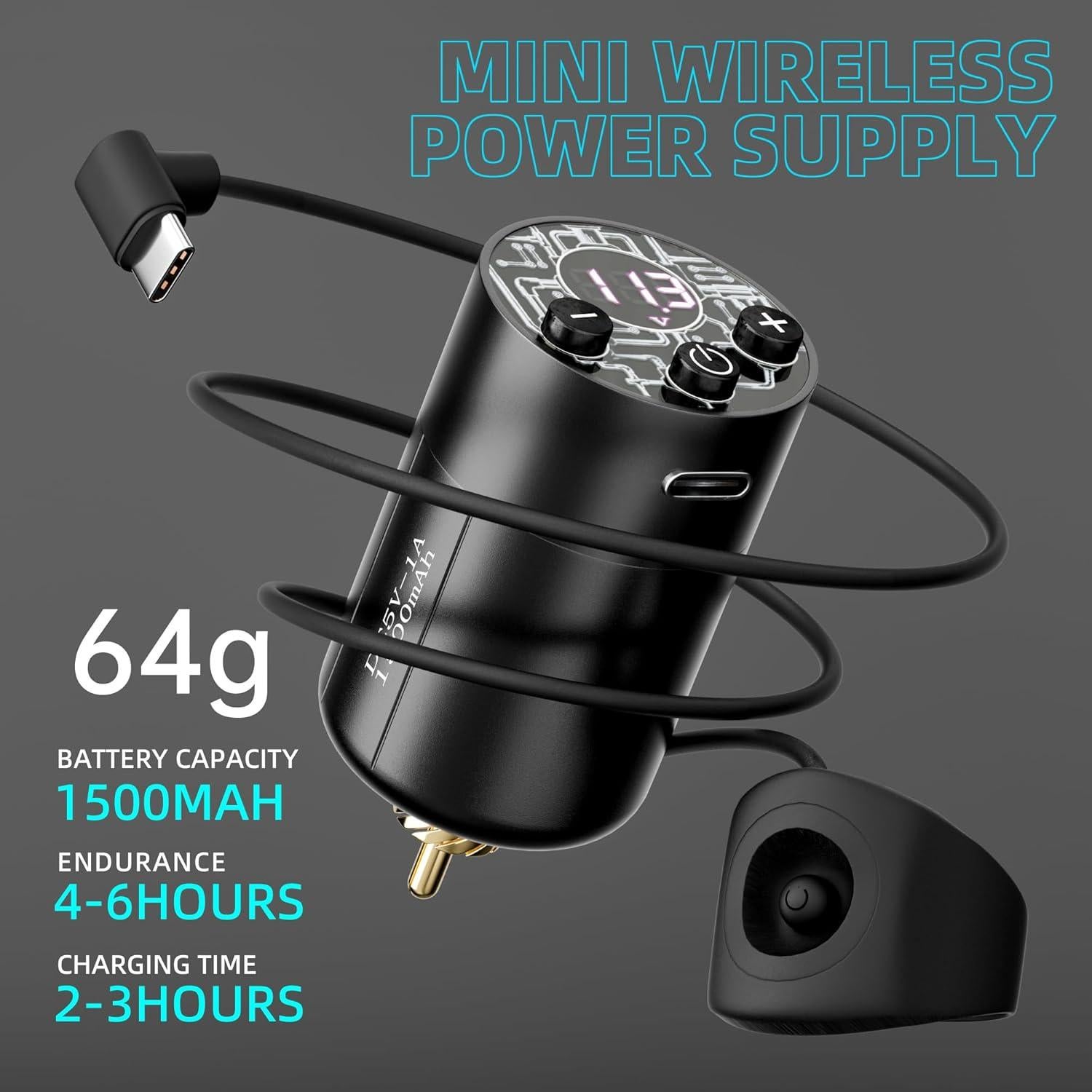 Kit de Tatuaje Completo MIHERT Inalámbrico 1500mAh 20 Agujas