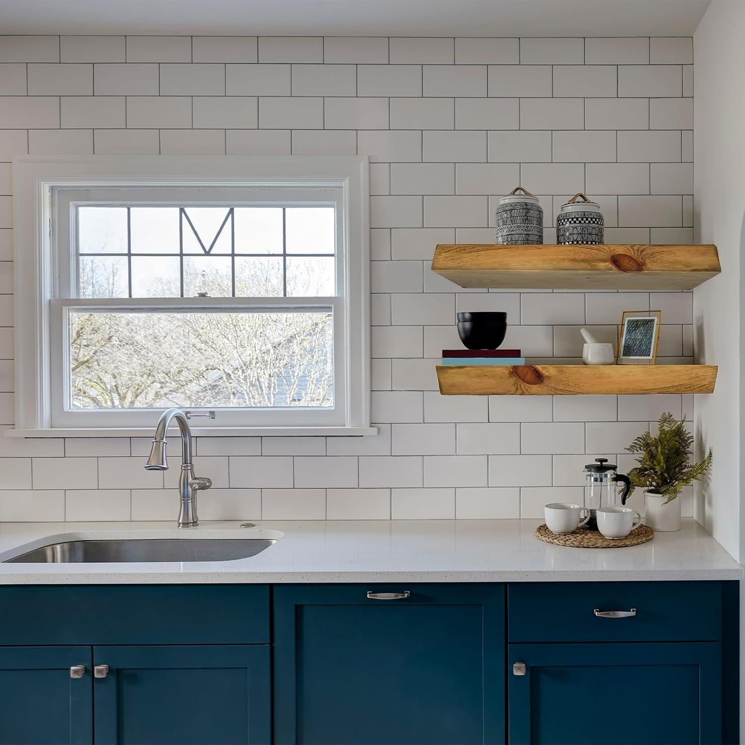 Estante Flotante de Madera Maciza Wilson 72" Carbón