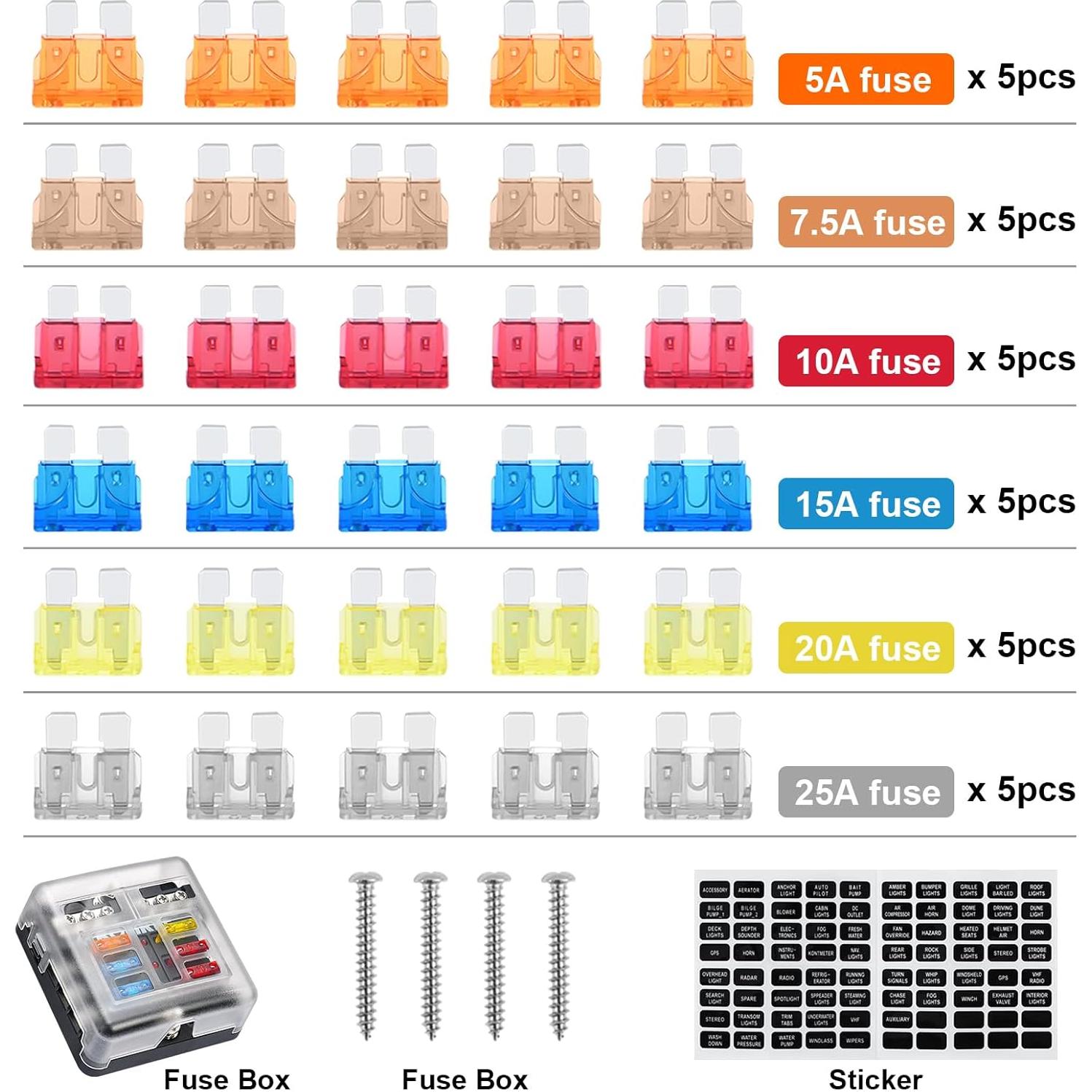 Bloque de Fusibles Marinos Kohree 6 Vías 12V Impermeable