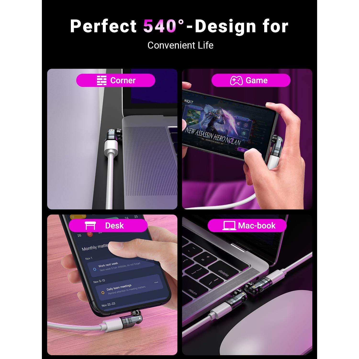 Adaptador Magnético USB C 240W VAFOTON 90 Grados