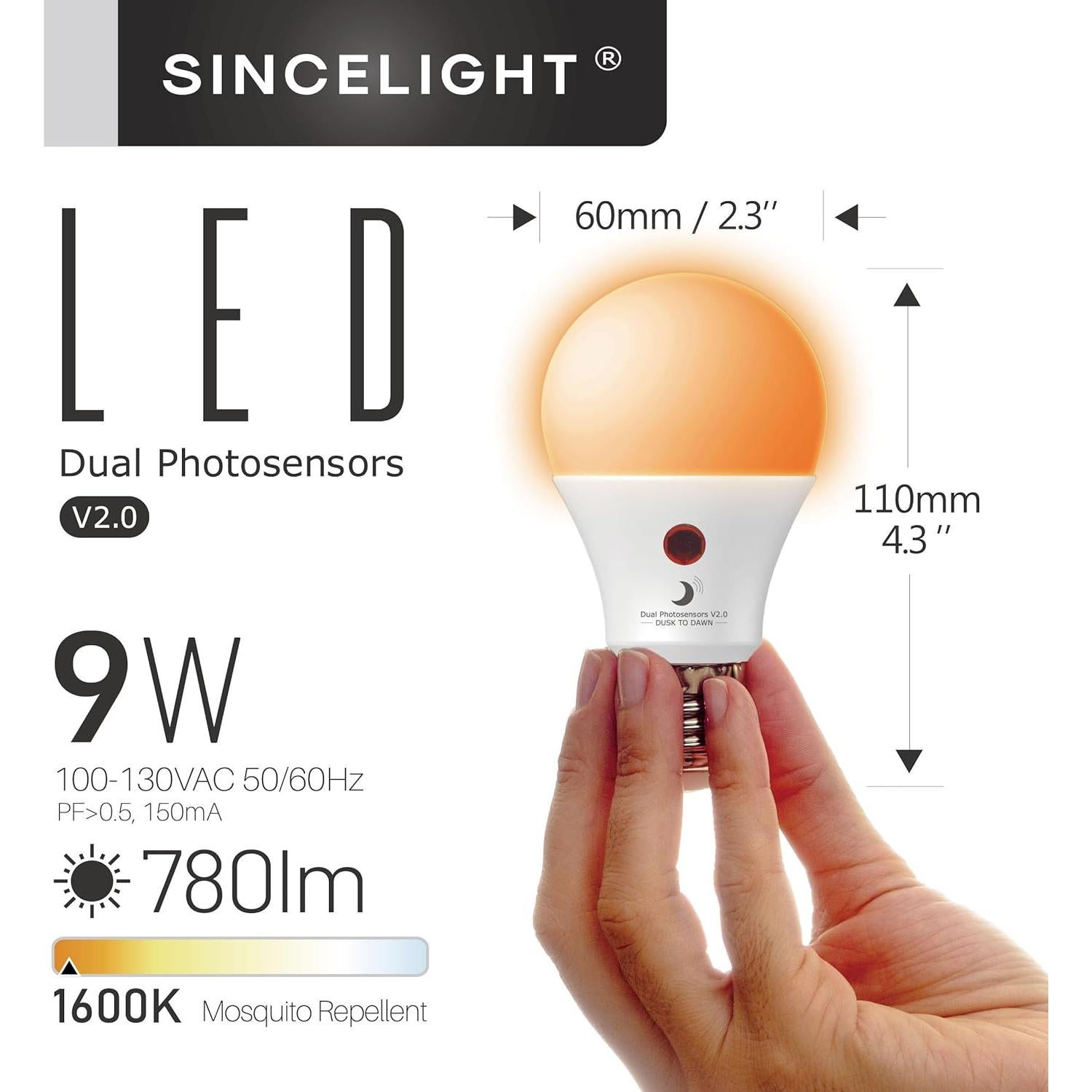 Bombilla LED SINCELIGHT E26 9W Doble Sensor Luz Diurna - Paquete de 2