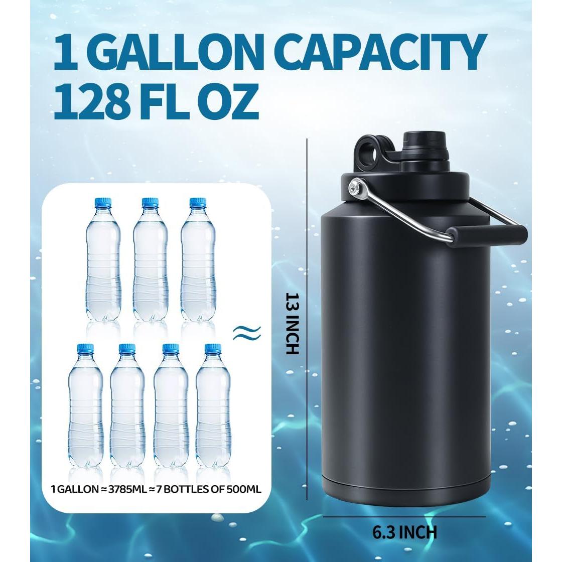 Jarra de Agua Aislada GAGANIU 1 Galón Acero Inoxidable Negra