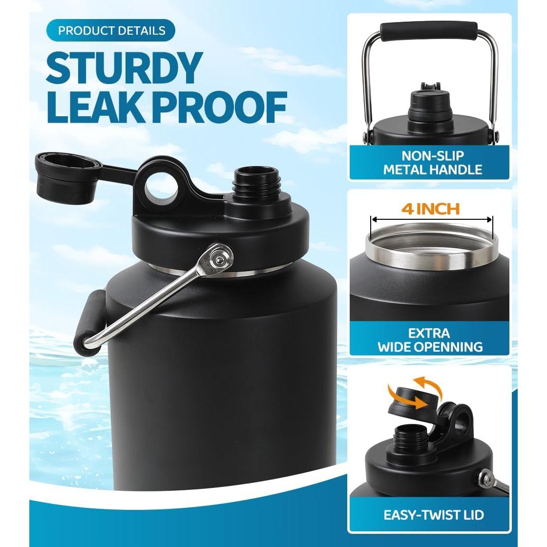 Jarra de Agua Aislada GAGANIU 1 Galón Acero Inoxidable Negra