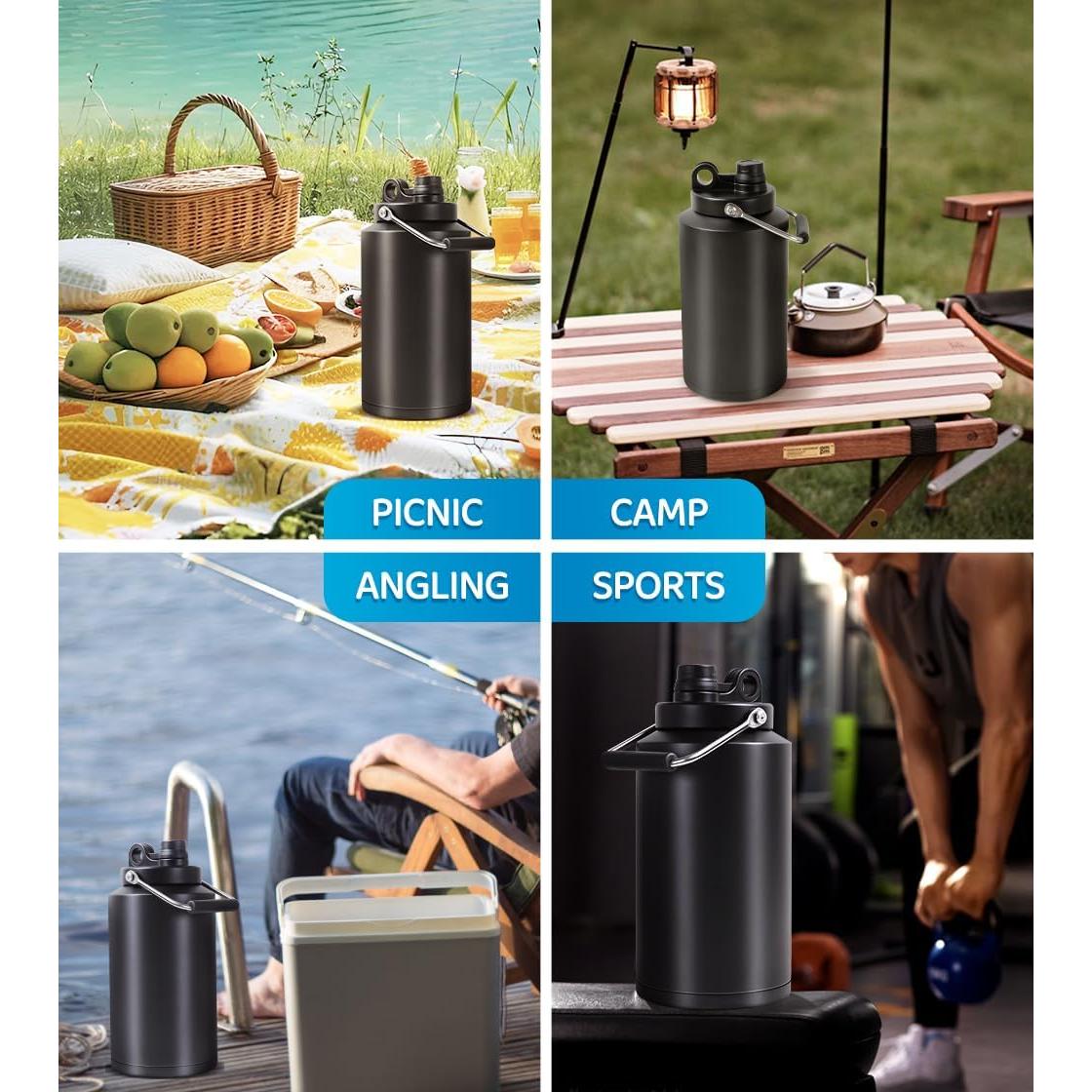 Jarra de Agua Aislada GAGANIU 1 Galón Acero Inoxidable Negra