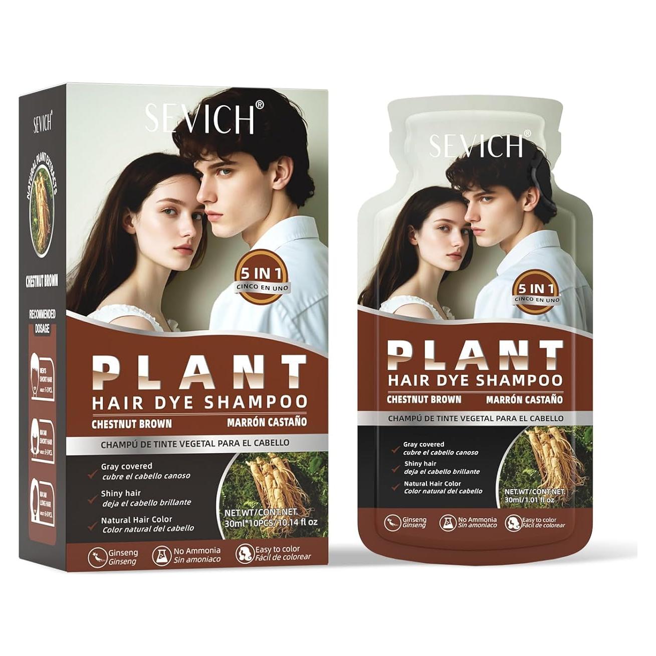 Champú para Teñir Cabello SEVICH 5 en 1 Ginseng Castaño 300ml