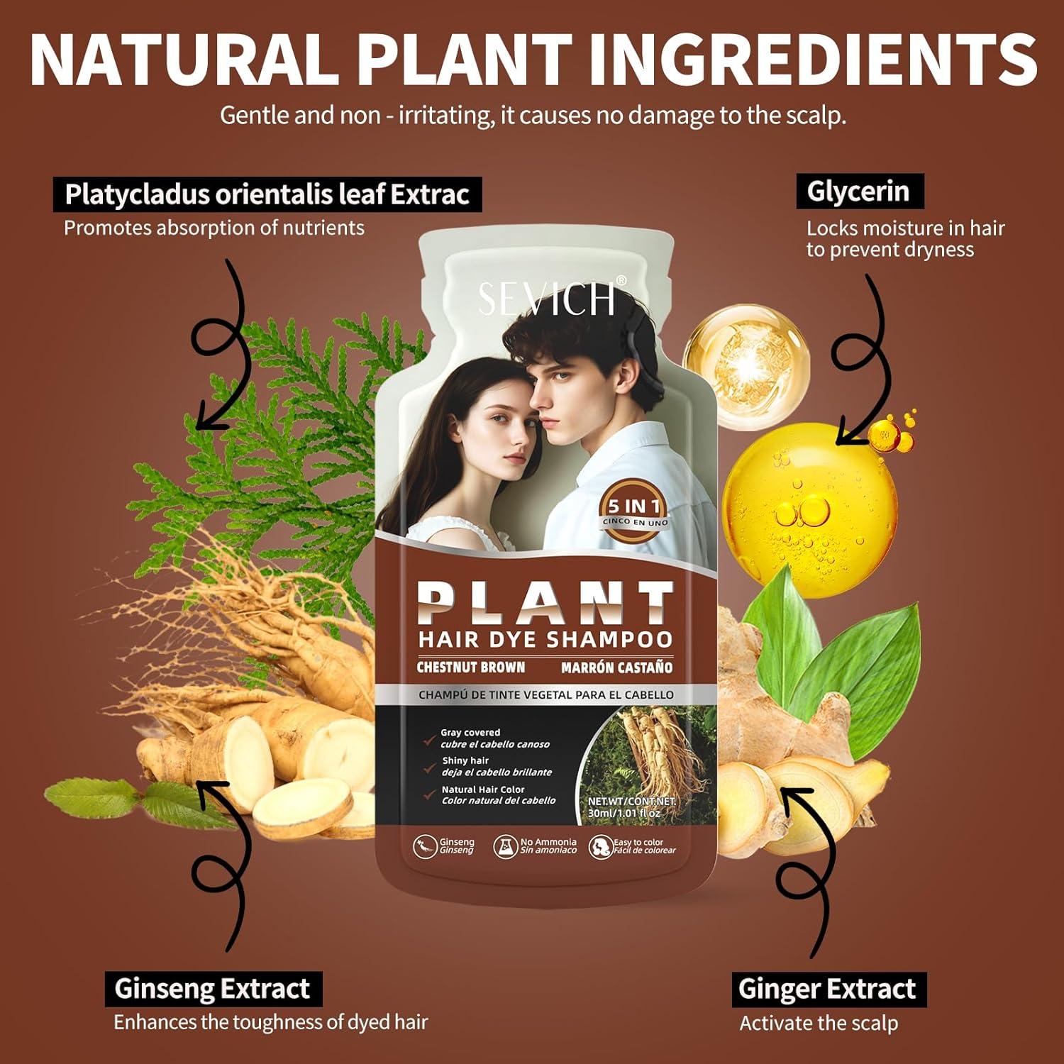 Champú para Teñir Cabello SEVICH 5 en 1 Ginseng Castaño 300ml