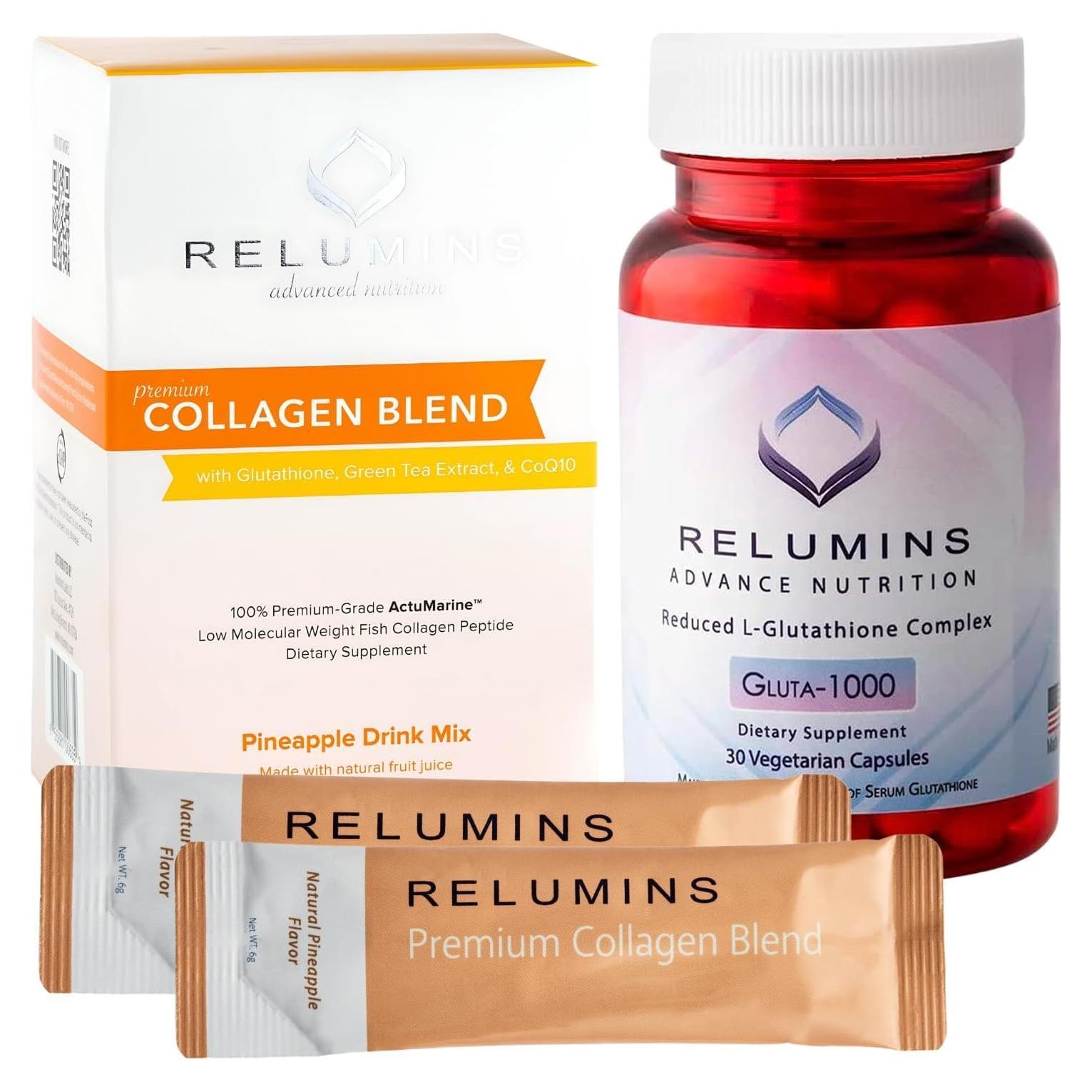 Colágeno Marino Premium Relumins Sabor Piña 10 Sobres + Cápsulas