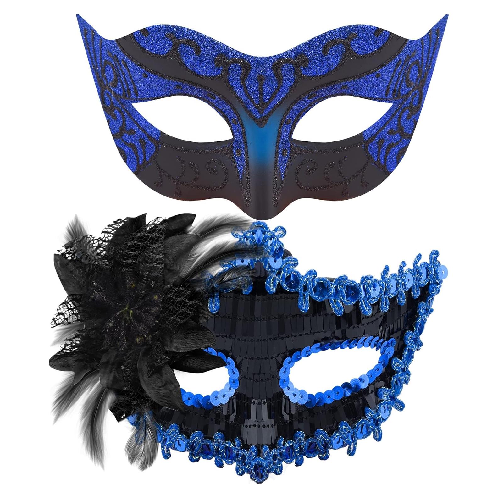 Conjunto de Máscaras de Fiesta para Parejas SIQUK - Negro y Azul