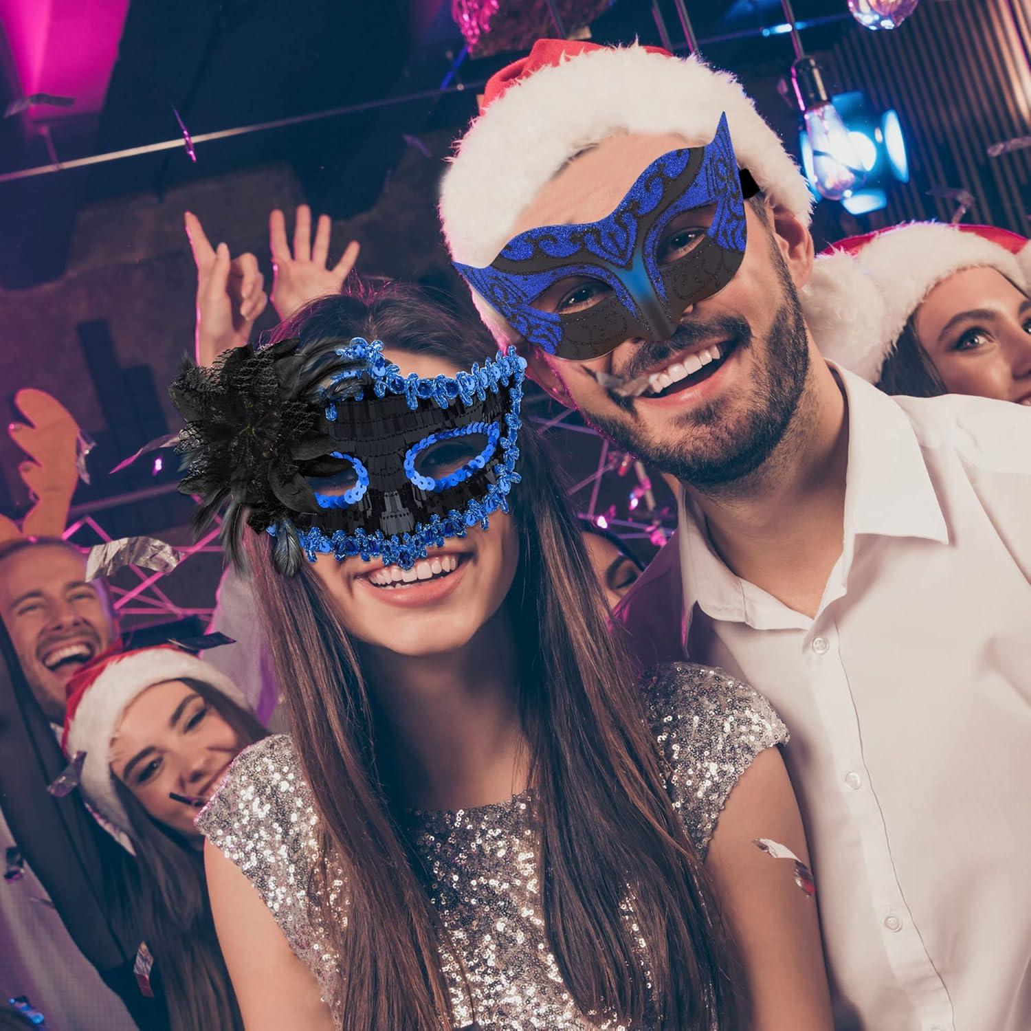 Conjunto de Máscaras de Fiesta para Parejas SIQUK - Negro y Azul