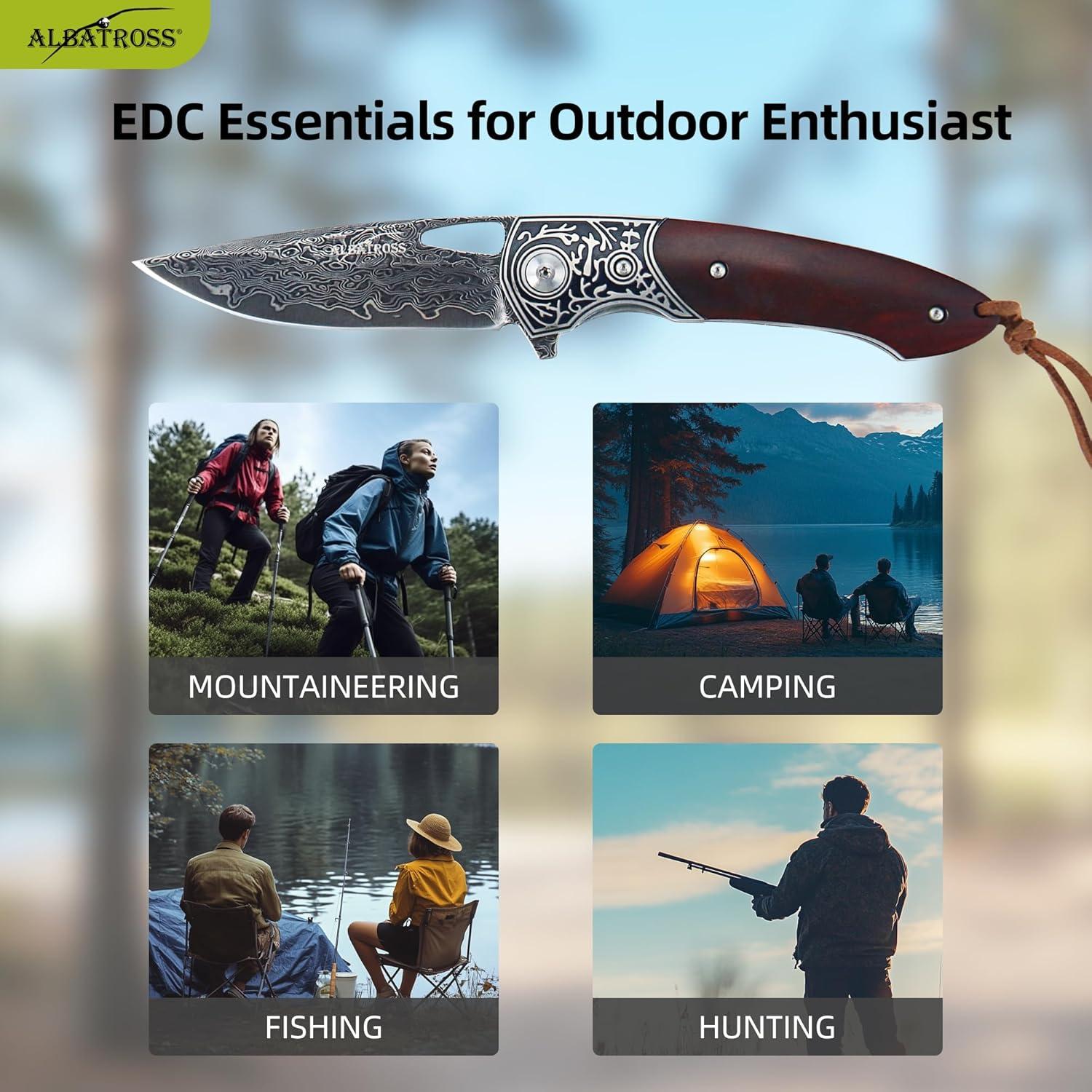 Cuchillo de bolsillo plegable ALBATROSS HGDK032 - Acero Damasco 7.62 cm