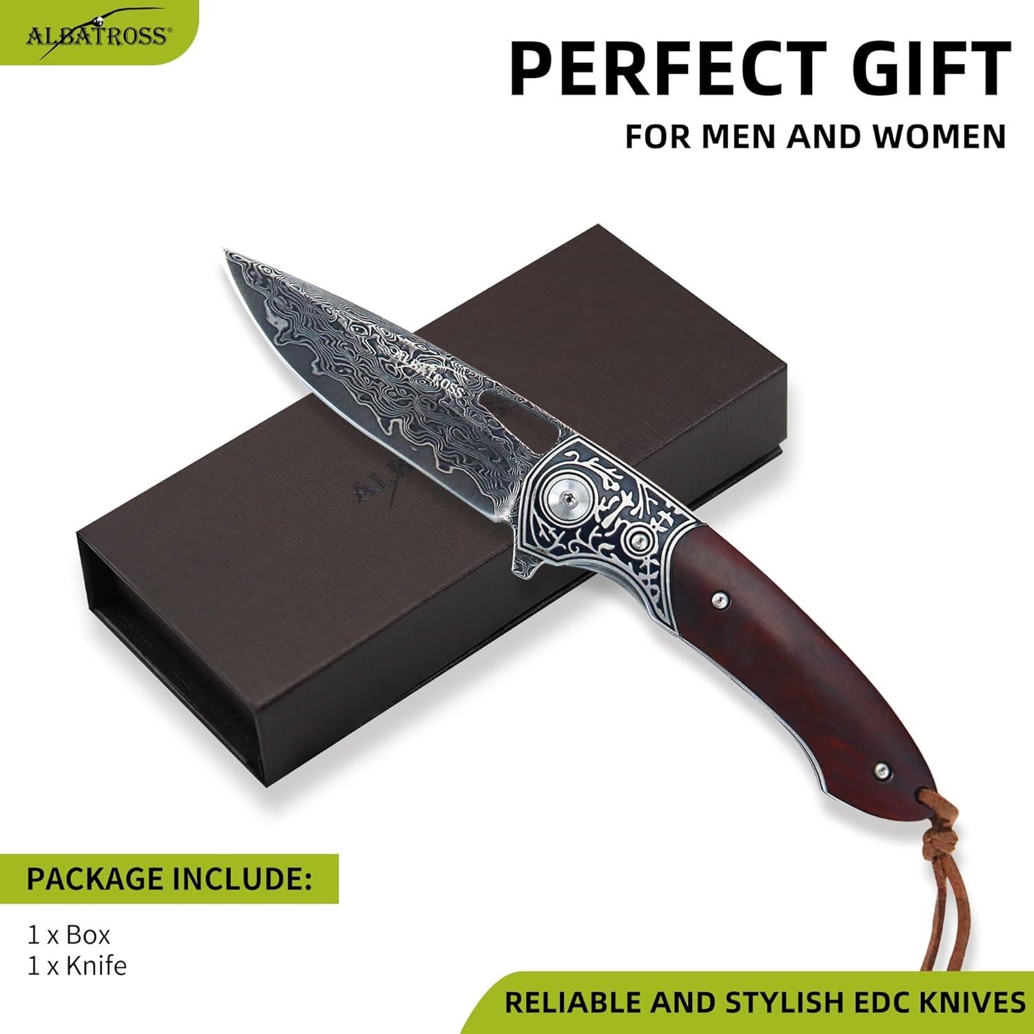 Cuchillo de bolsillo plegable ALBATROSS HGDK032 - Acero Damasco 7.62 cm