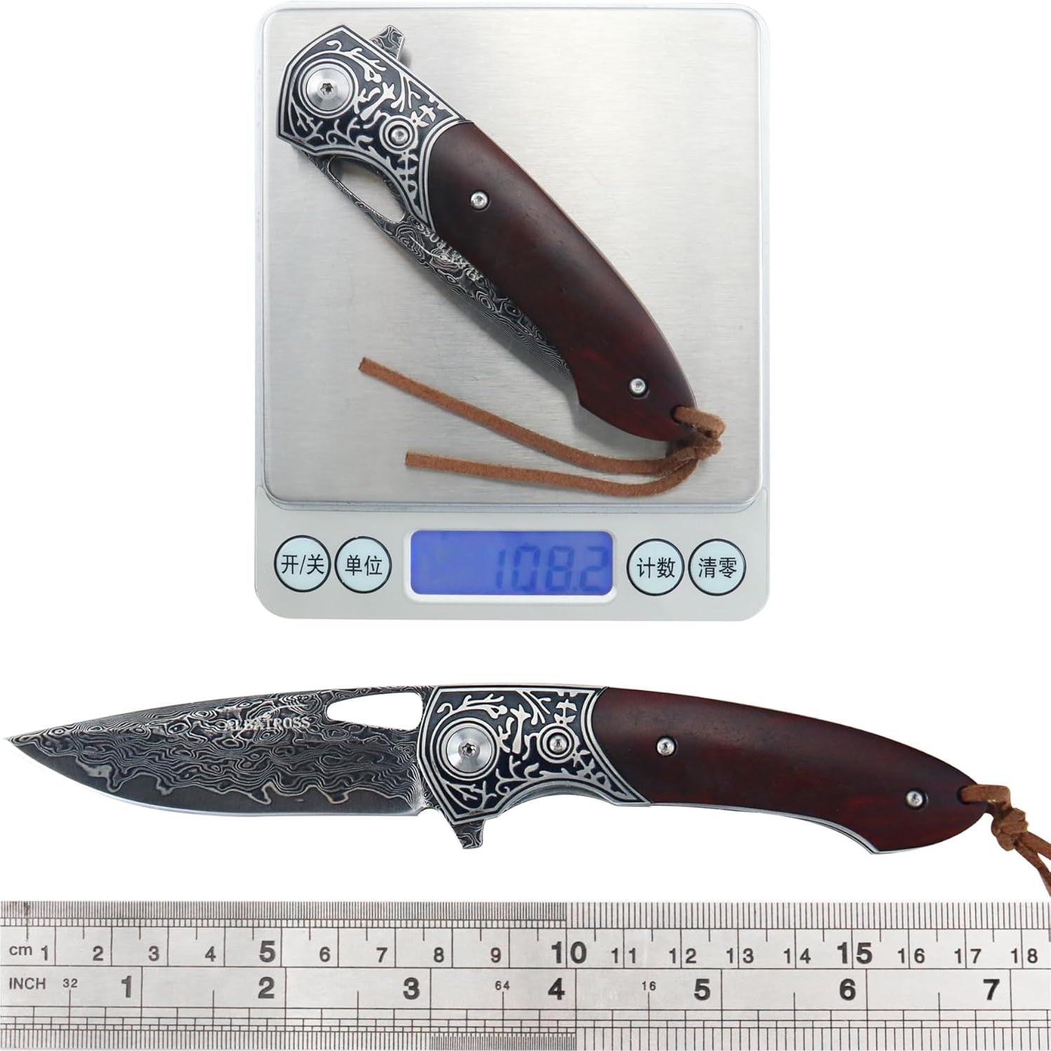 Cuchillo de bolsillo plegable ALBATROSS HGDK032 - Acero Damasco 7.62 cm