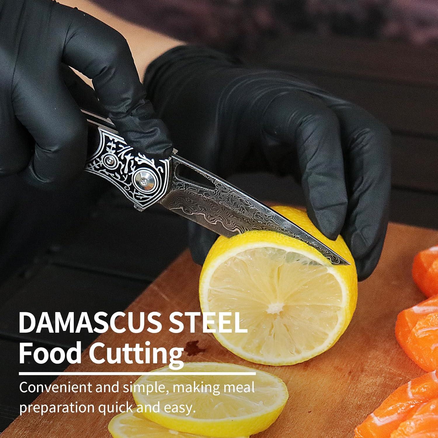 Cuchillo de bolsillo plegable ALBATROSS HGDK032 - Acero Damasco 7.62 cm