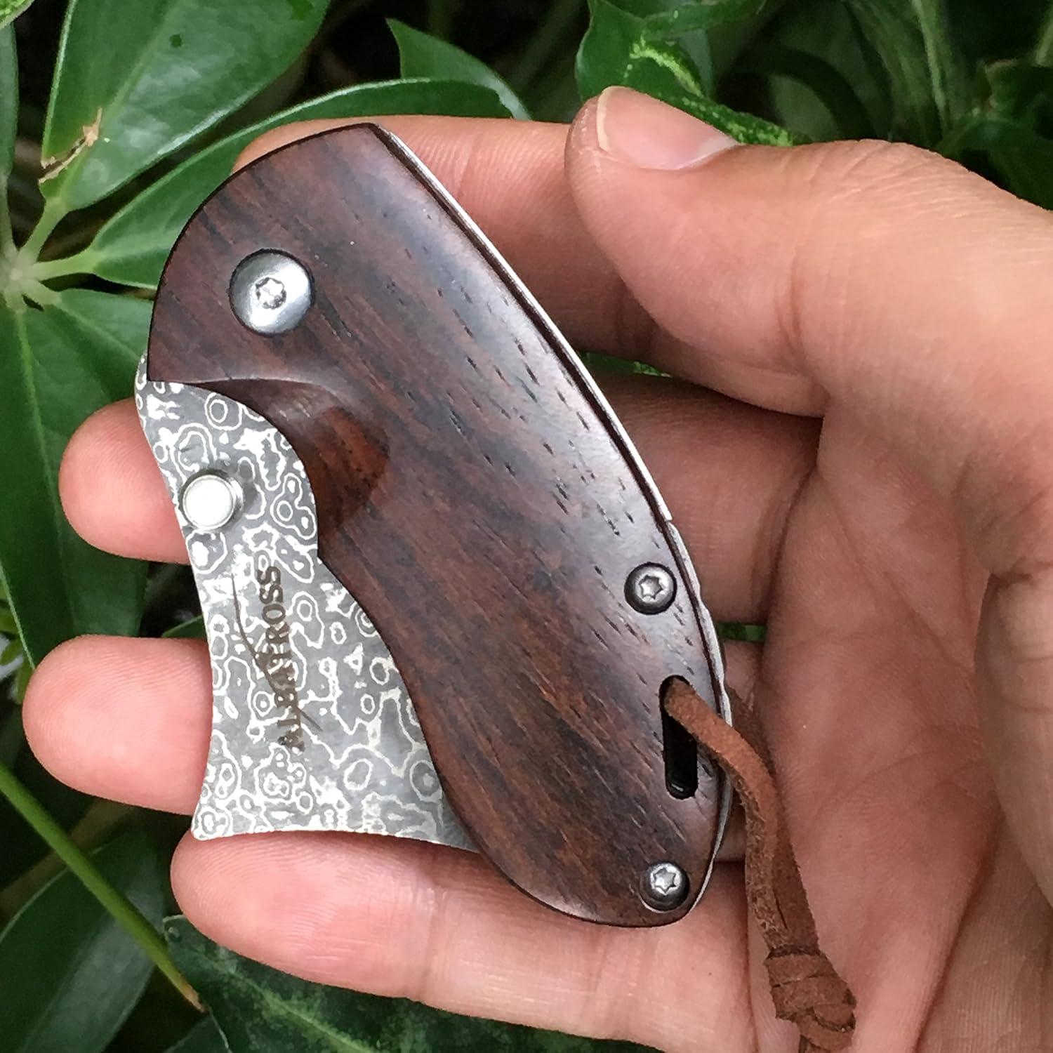 Cuchillo Plegable Damasco ALBATROSS HGDK002 - Hoja 52mm, Mango de Sándalo