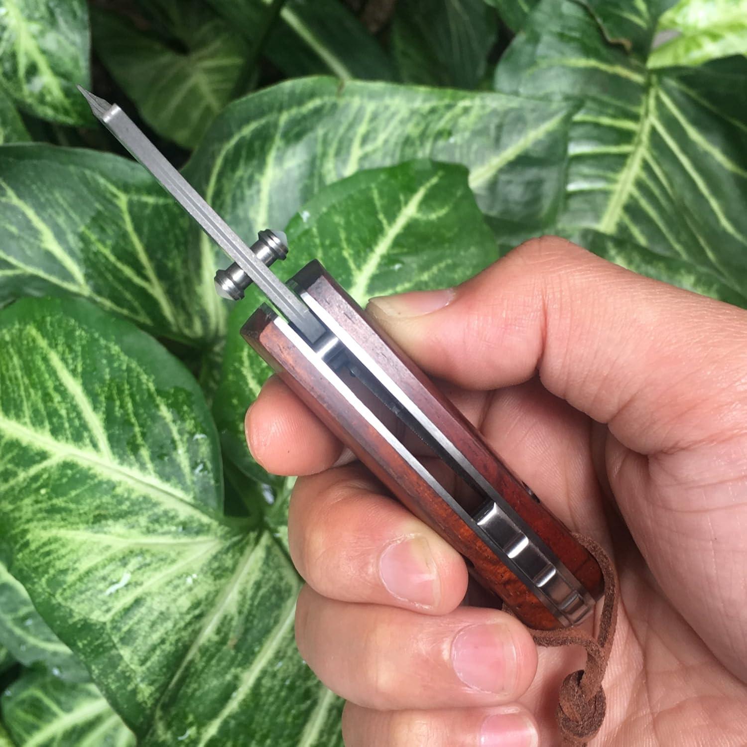 Cuchillo Plegable Damasco ALBATROSS HGDK002 - Hoja 52mm, Mango de Sándalo