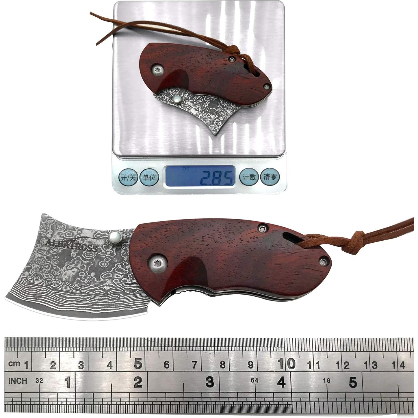 Cuchillo Plegable Damasco ALBATROSS HGDK002 - Hoja 52mm, Mango de Sándalo