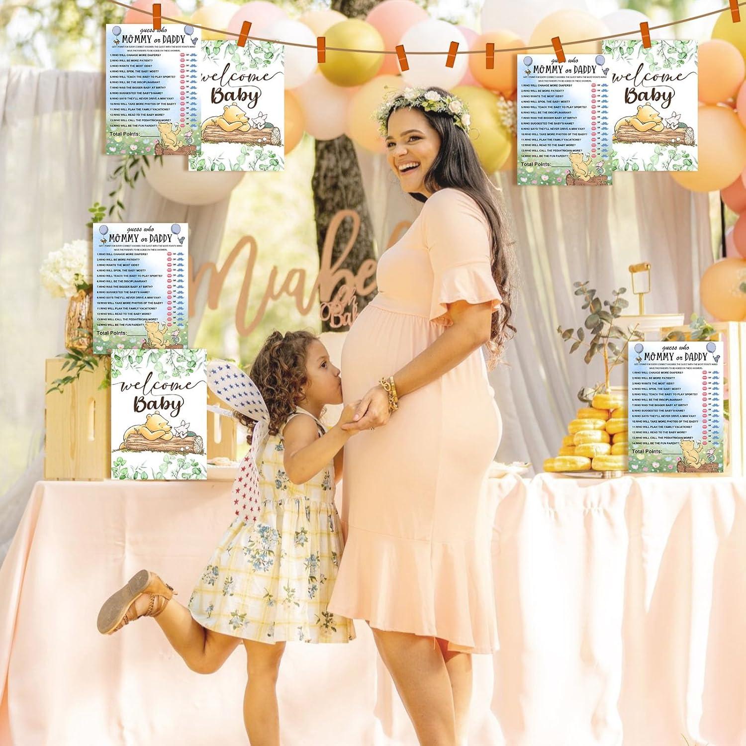 30 Tarjetas de Juegos de Baby Shower Winnie - Adivina Quién es Mamá o Papá