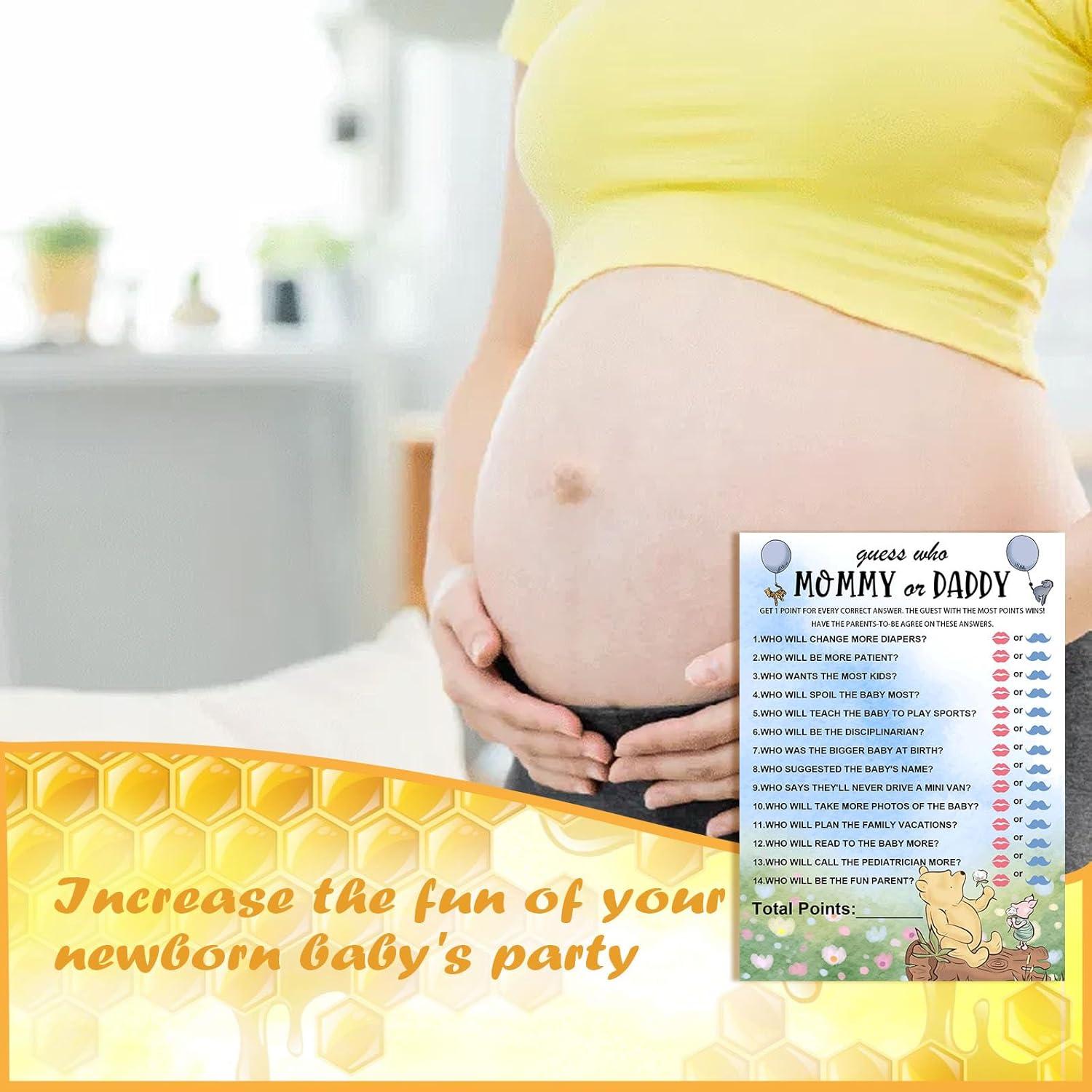 30 Tarjetas de Juegos de Baby Shower Winnie - Adivina Quién es Mamá o Papá