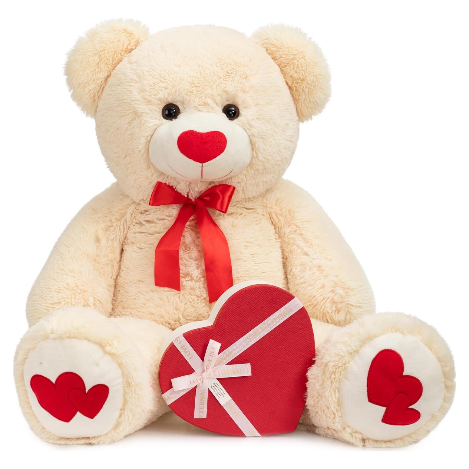 Oso de Peluche Grande HollyHOME 91 cm Beige con Corazón Rojo